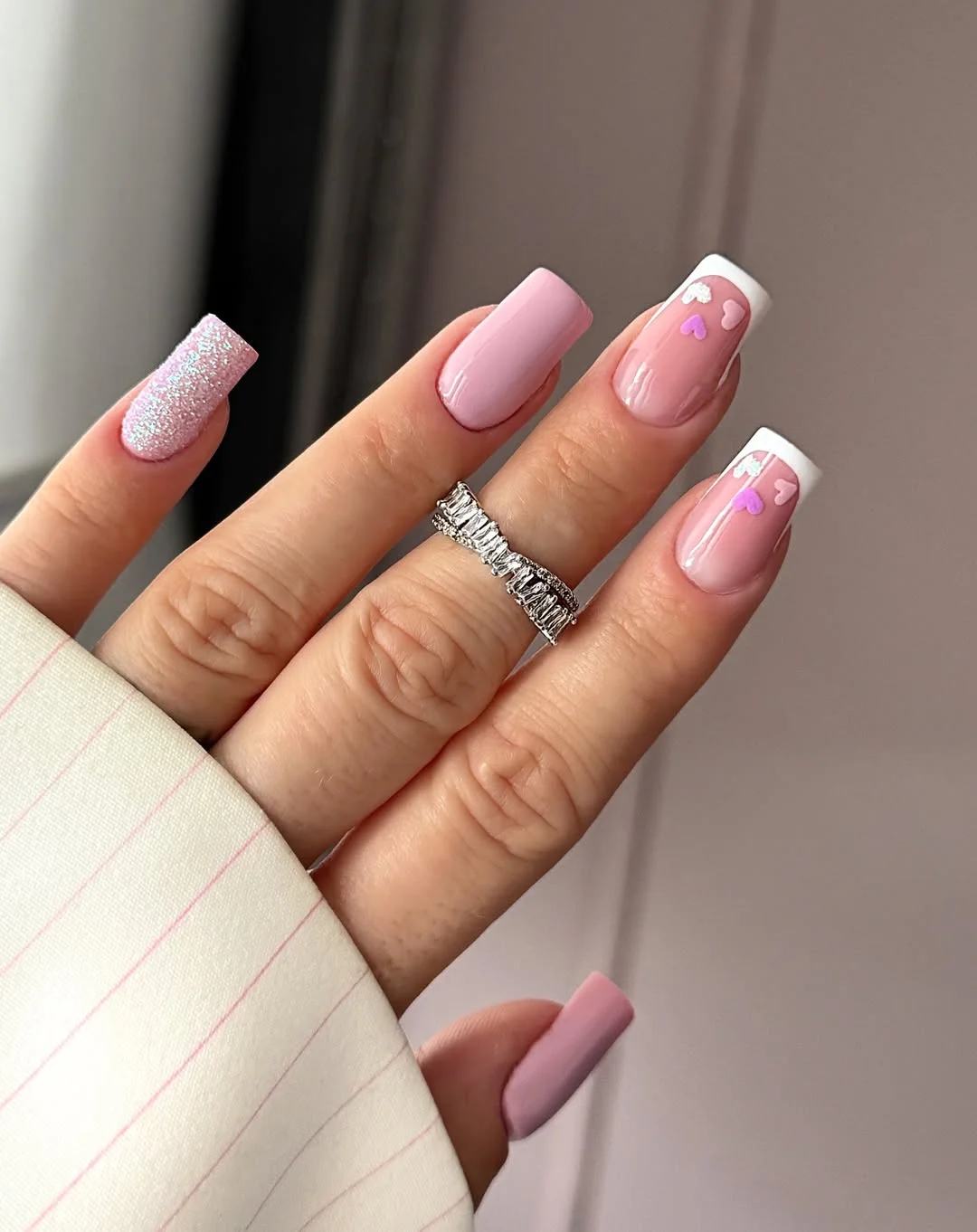 pink summer nails 2026 Soft Pink French Tips with Tiny Heart Details