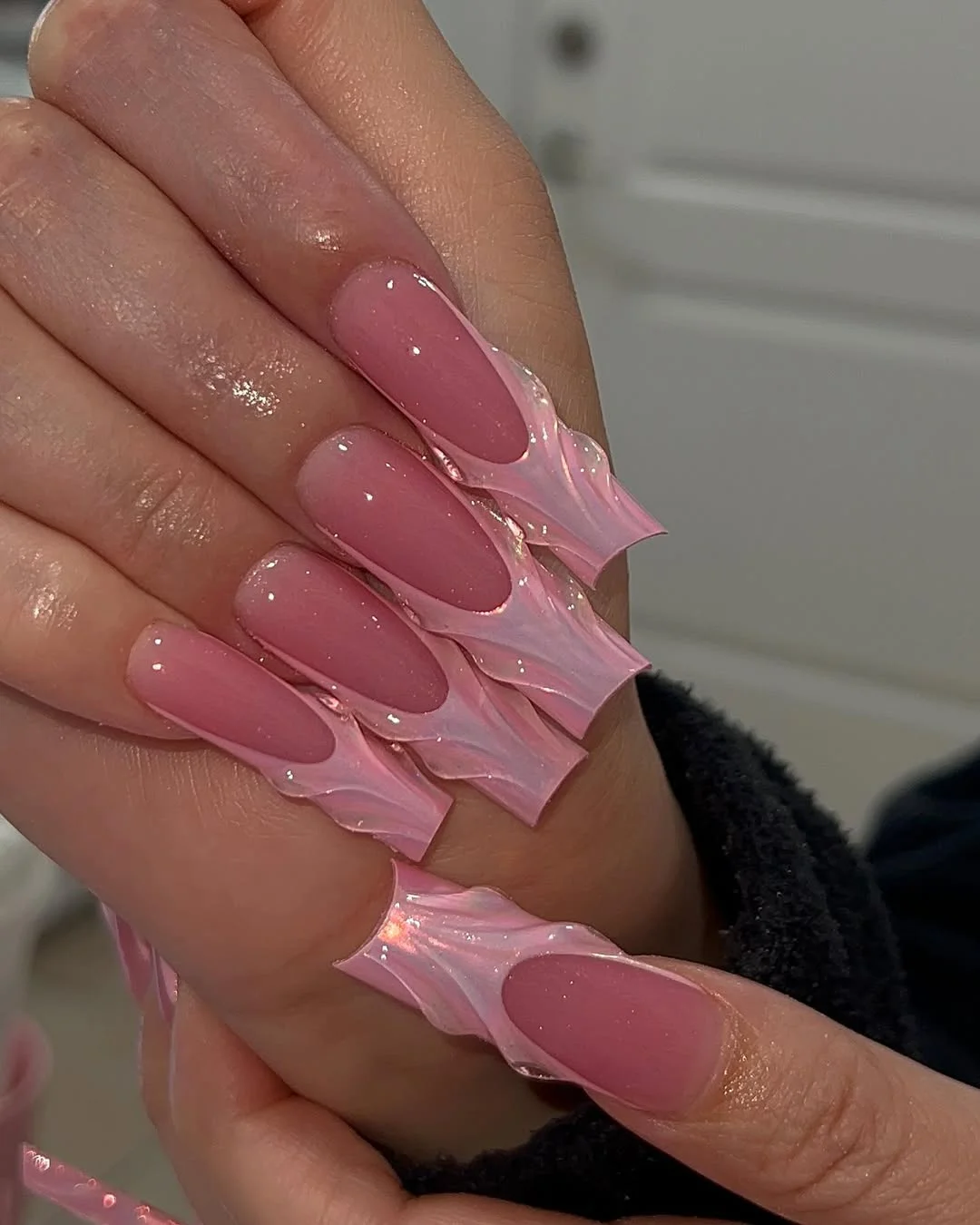 pink summer nails 2026 Glossy Pink Flame Nails with Y2K Energy