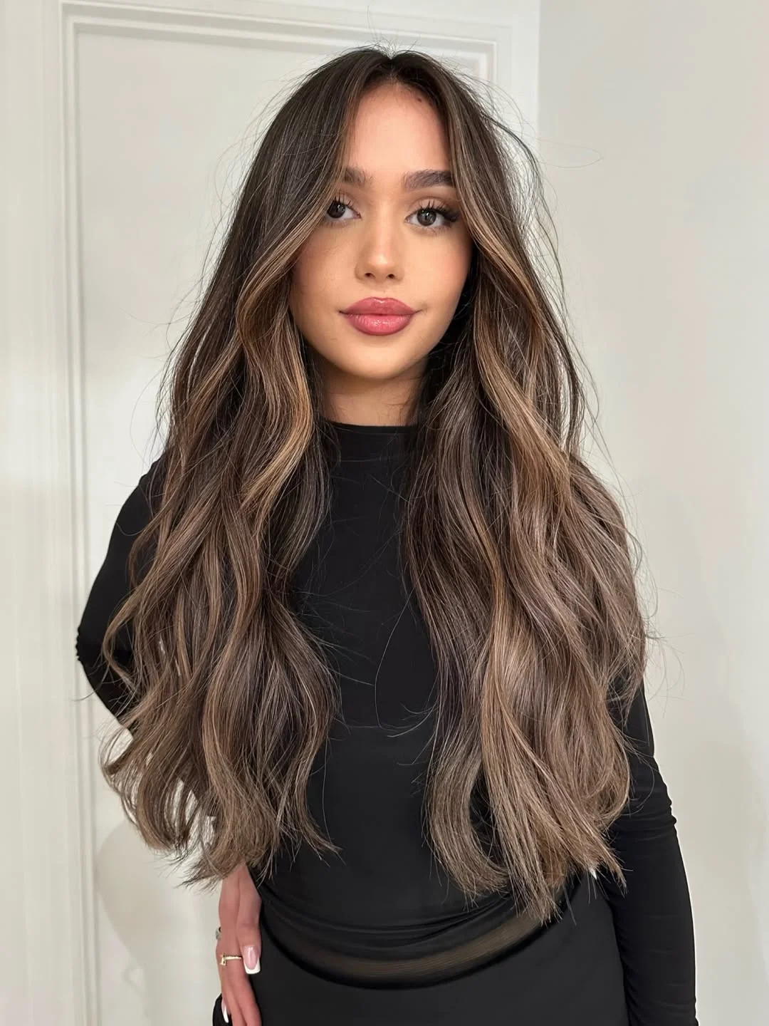summer hair color ideas to inspire you 2026 Long layered brunette with creamy beige highlights