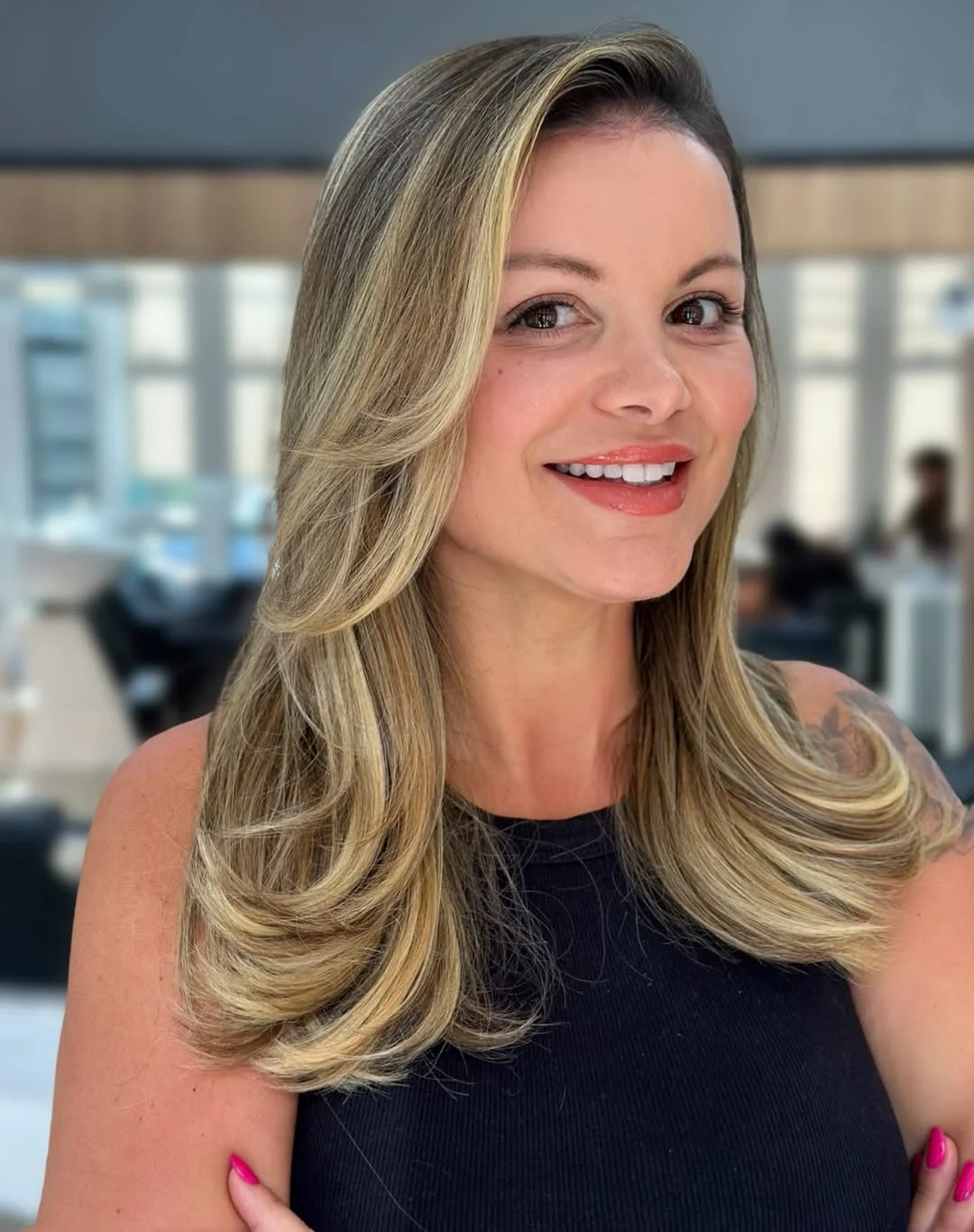 pretty summer honey blonde hair color 2026 Layered Honey Beige With Glossy Blowout Movement