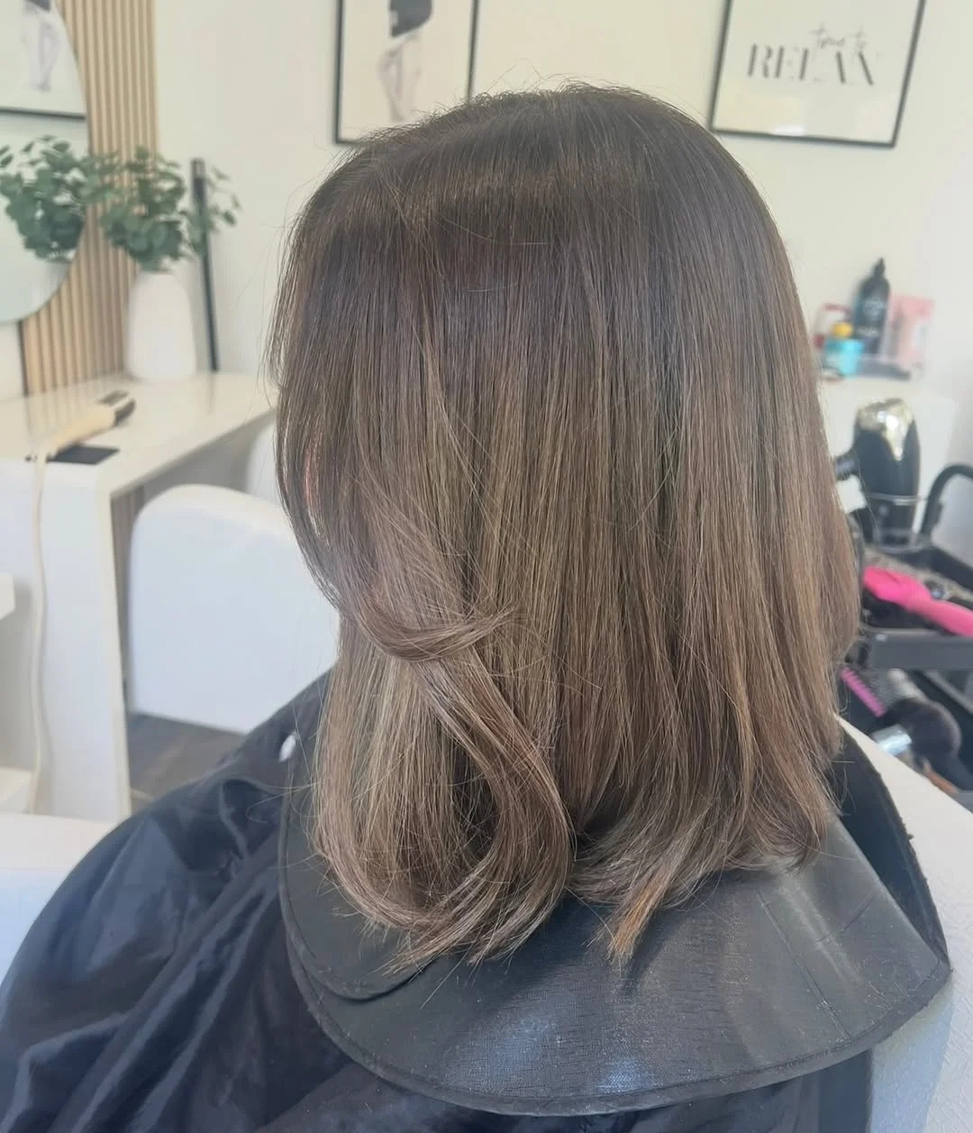 pretty summer mushroom brown hair color 2026 Polished mid-length cut with blended ash softness