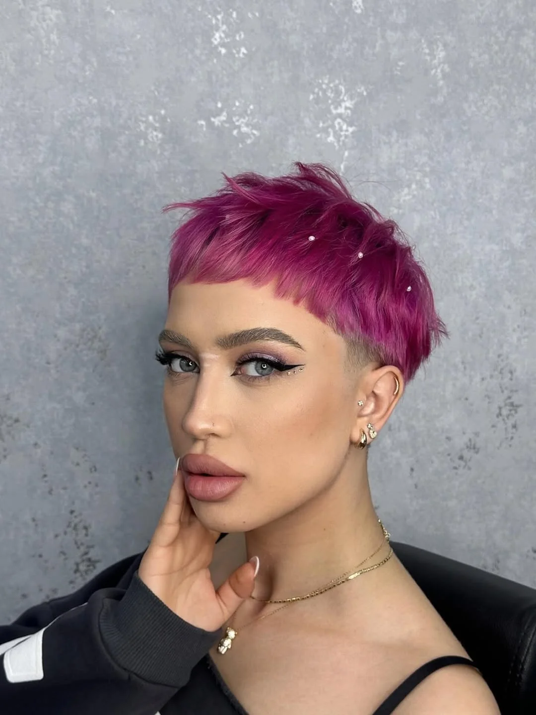 salon summer short haircuts 2026 Electric Pink Textured Crop With Faded Sides