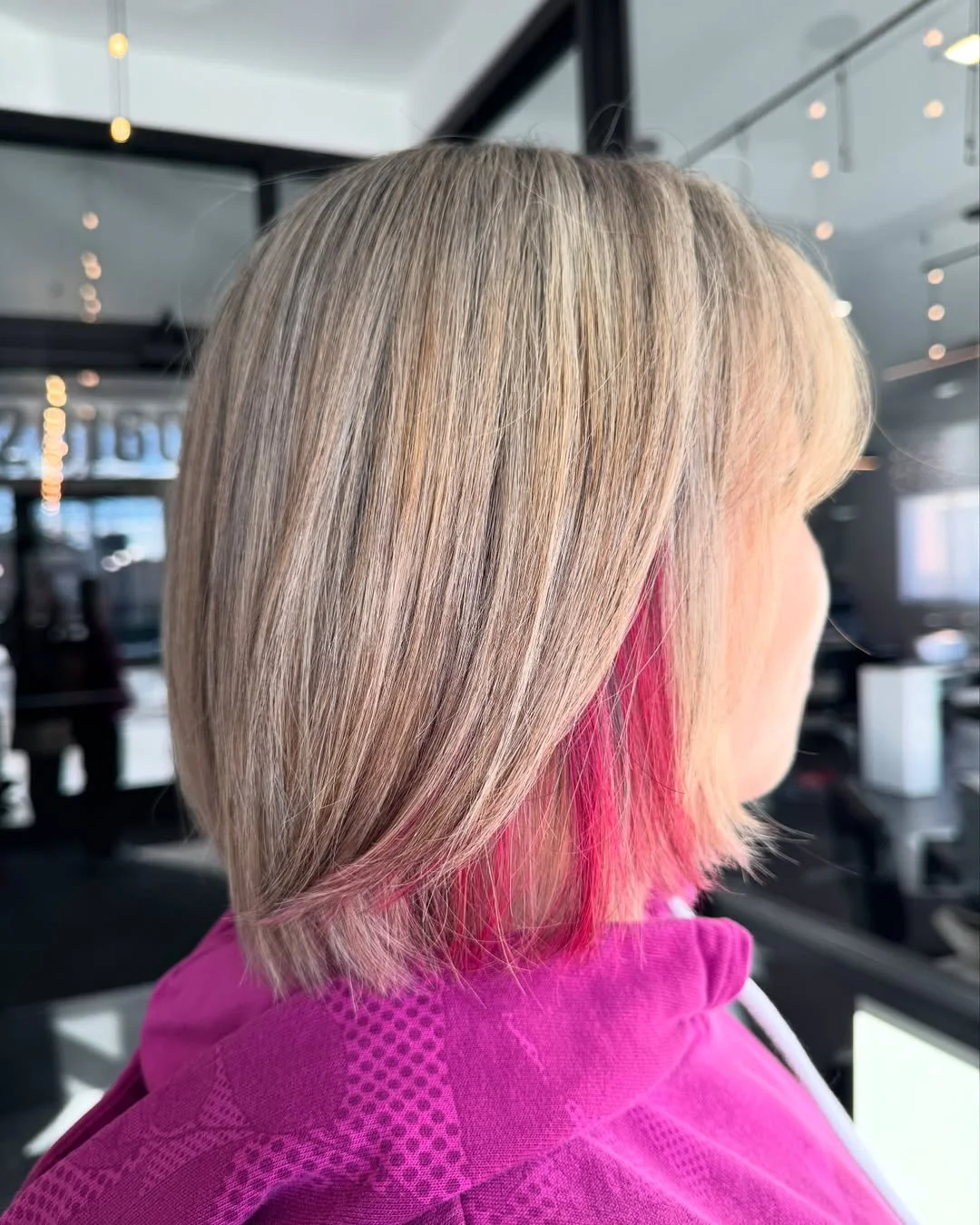 salon summer short hairstyles 2026 Soft Blonde Lob With Hidden Neon Accent