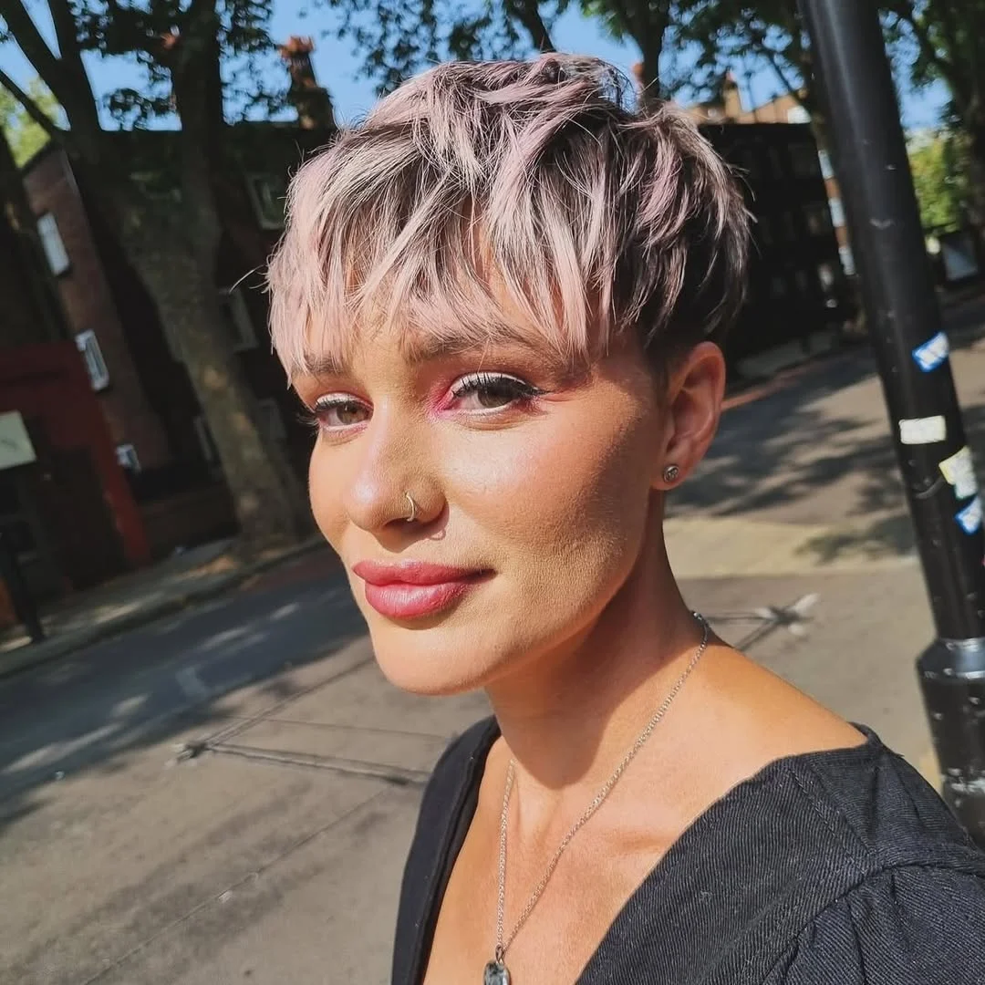 salon summer short hairstyles 2026 Lavender Textured Pixie With Airy Fringe