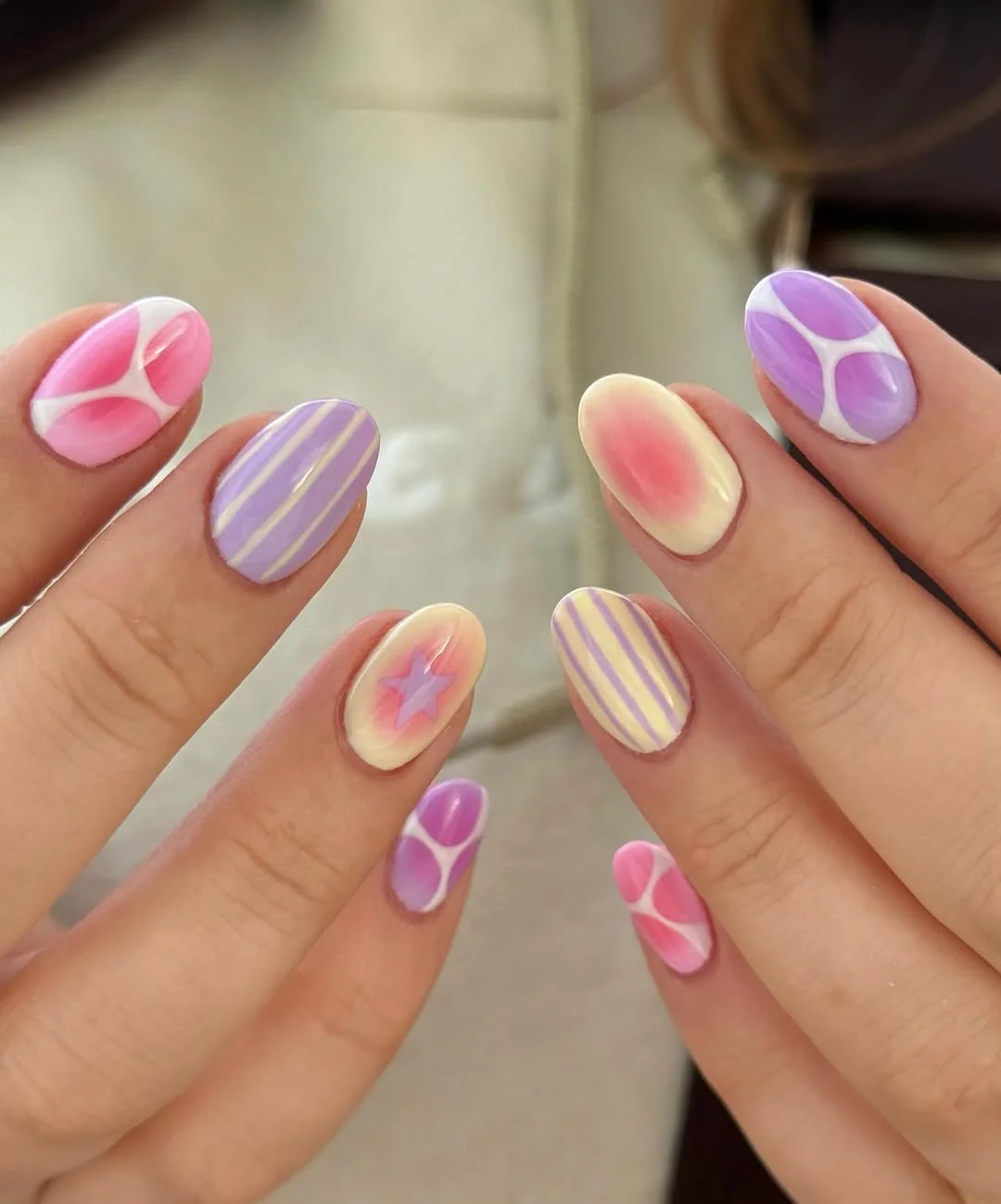 short gel nails summer 2026 Pastel Swirl Nails With Retro Summer Energy