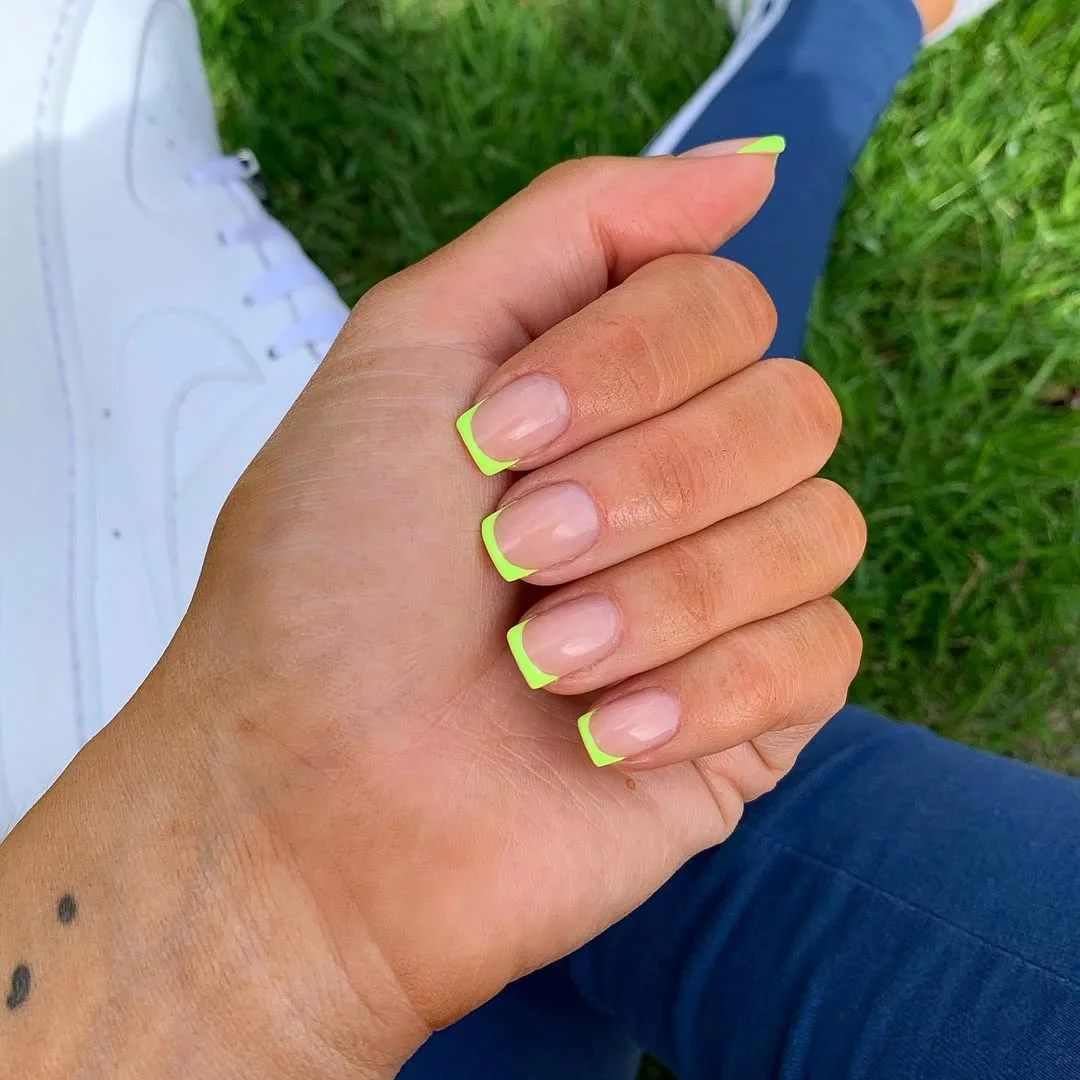 short gel nails summer 2026 Neon Lime French Tips for Clean Girl Summer
