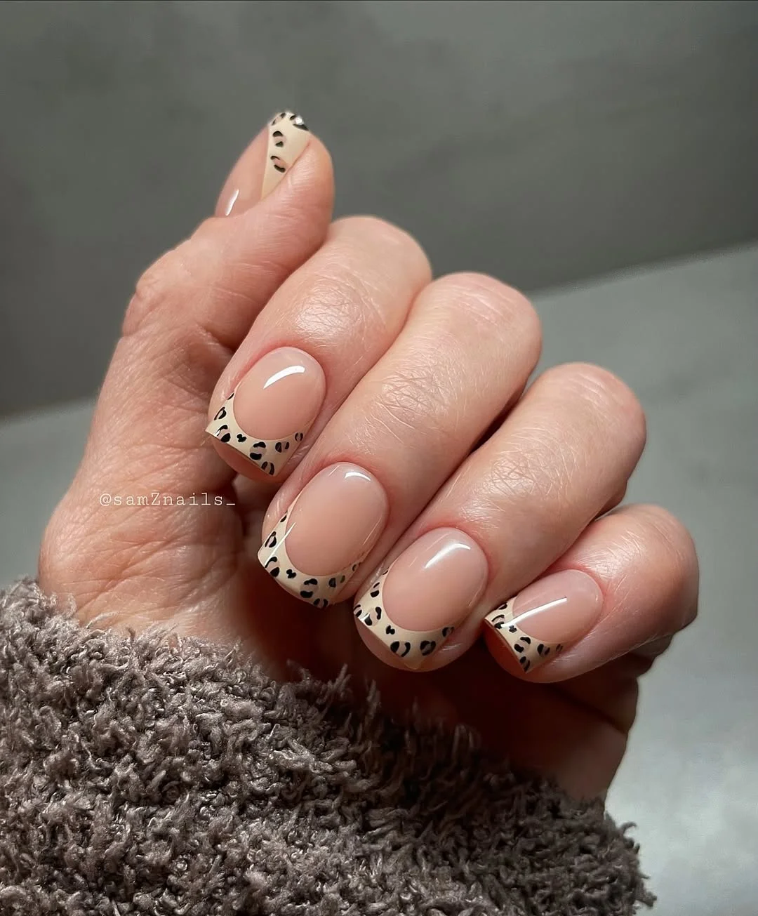 short gel nails summer 2026 Minimal Leopard French Tips With Neutral Gloss