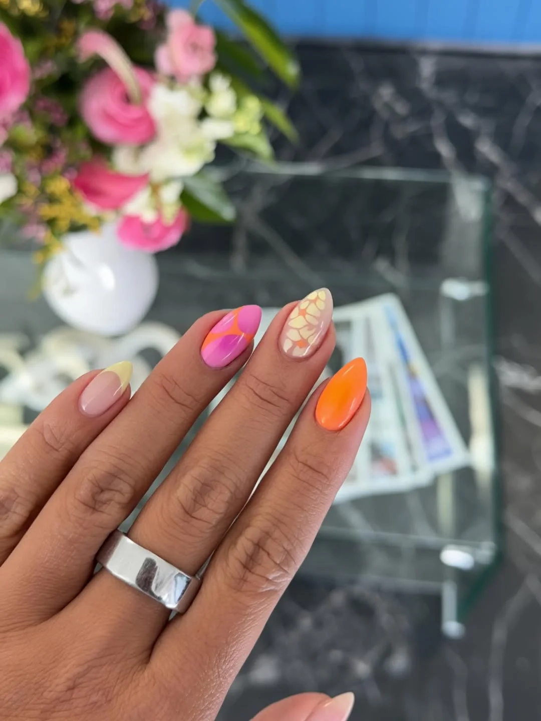 short gel nails summer 2026 Juicy Tropical Color Blocking for Hot Summer Days