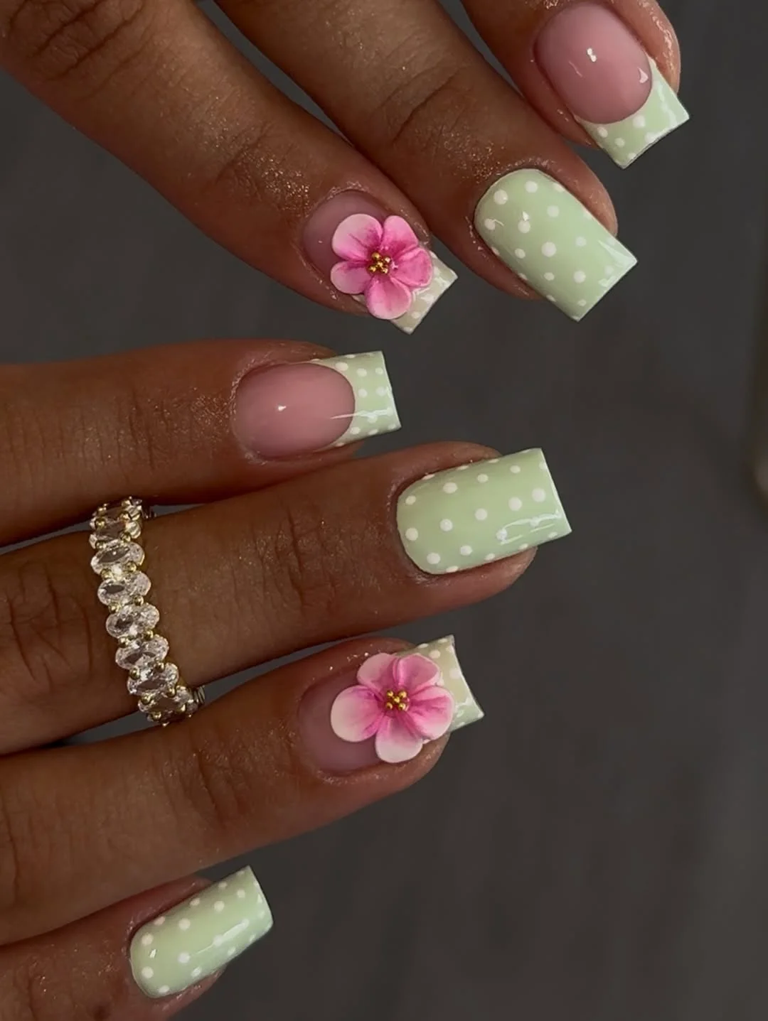 short gel nails summer 2026 Mint Polka Dot Florals That Feel Fresh and Retro