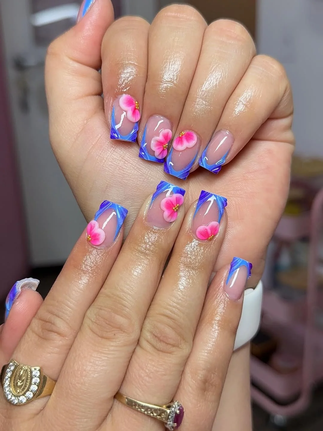short gel nails summer 2026 Blue Tropical Florals That Feel Straight Out of Vacation Season