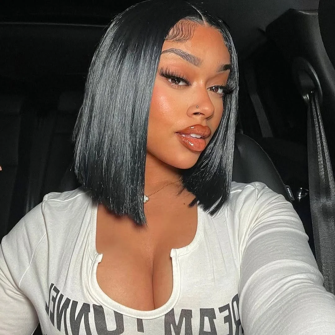sleek summer hairstyle black women 2026 Glass Hair Blunt Bob With Sleek Midnight Shine