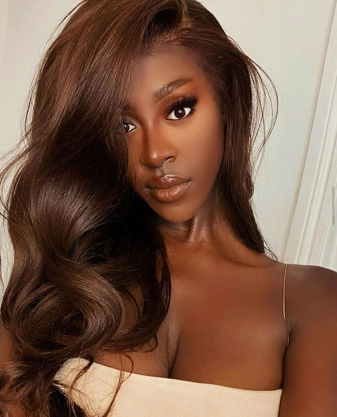 sleek summer hairstyle black women 2026 Chocolate Silk Waves With Luxe Summer Shine