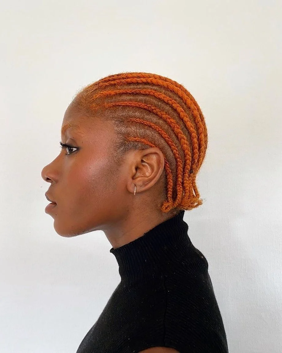 sleek summer hairstyle black women 2026 Burnt Copper Braided Crop With Sculpted Lines