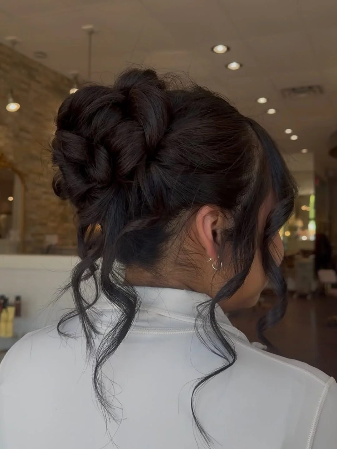 sleek summer updo hairstyles 2026 Soft Curly Espresso Updo With Romantic Texture