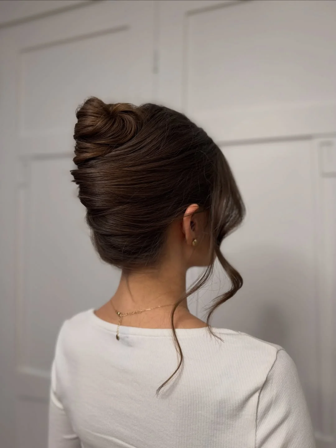 sleek summer updo hairstyles 2026 Elegant Cocoa French Twist With Soft Face-Framing Curl