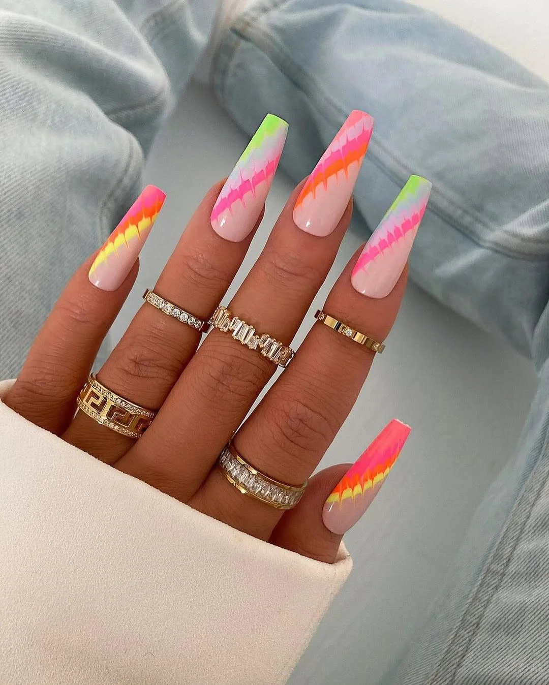summer toe nails colors 2026 Neon Flame French Tips With Bright Sunset Colors