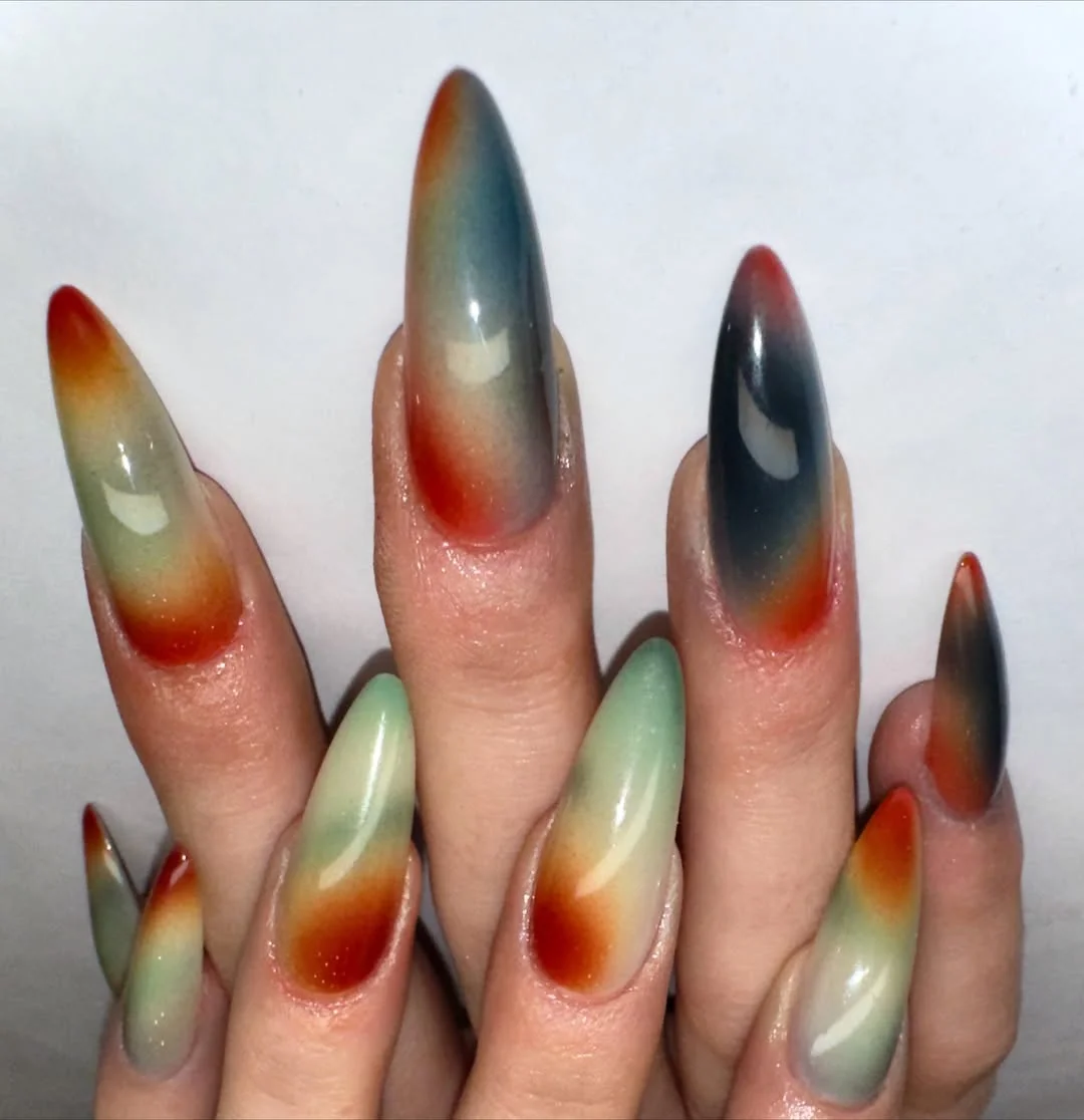 summer toe nails colors 2026 Smoky Aura Nails With Moody Airbrushed Color Blends