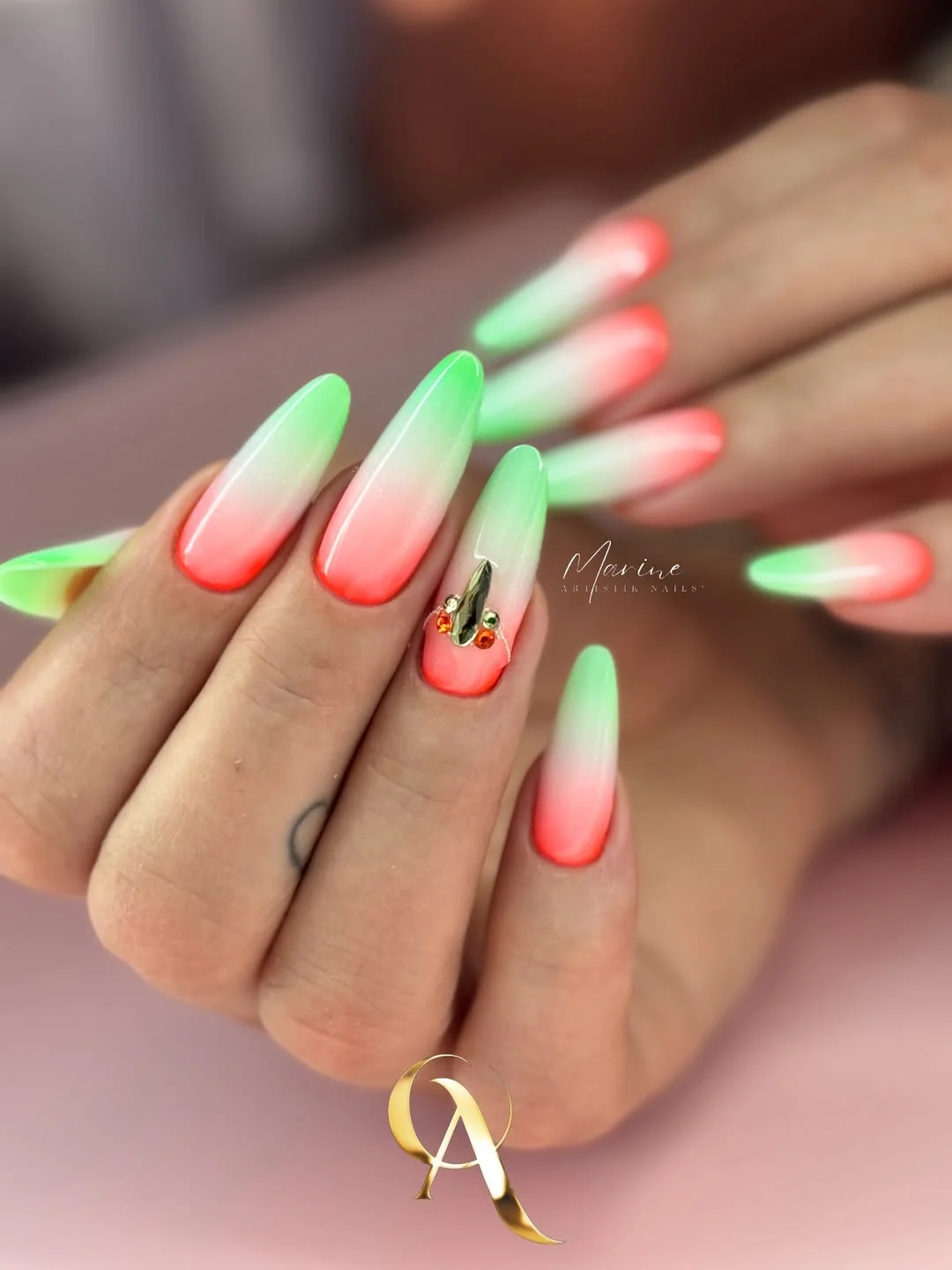 summer toe nails colors 2026 Neon Ombre Nails With Bright Watermelon Glow