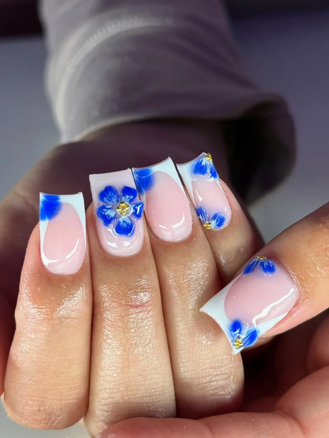 summer toe nails colors 2026 Blue Floral French Tip Nails With Coastal Summer Energy
