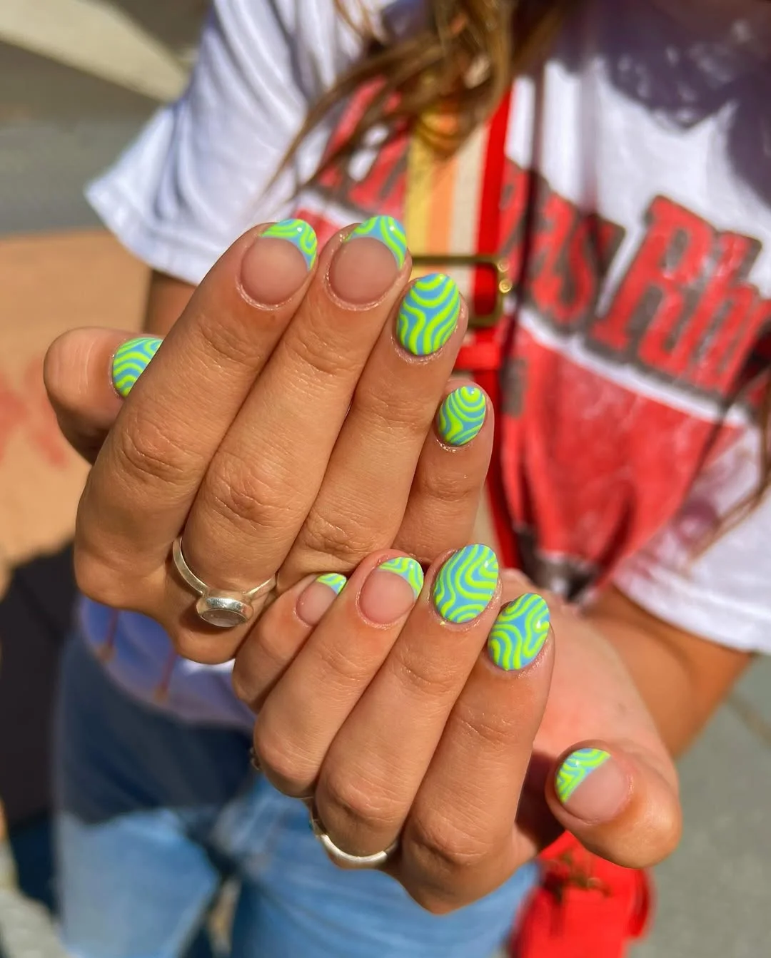 summer toe nails colors 2026 Neon Swirl French Tips With Y2K Summer Energy
