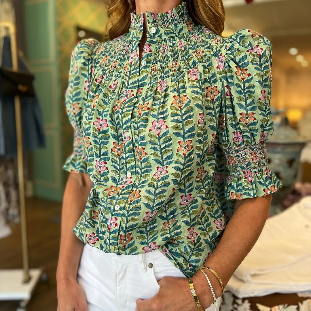 summer blouses for women 2026 Structured Floral Blouse with Vintage Charm