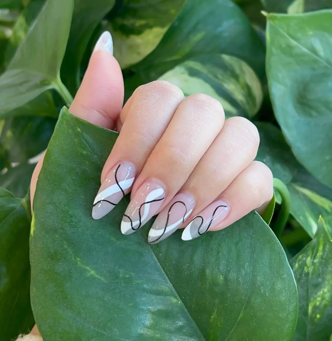 summer dip nails 2026 Minimal Abstract French Nails In Black And White