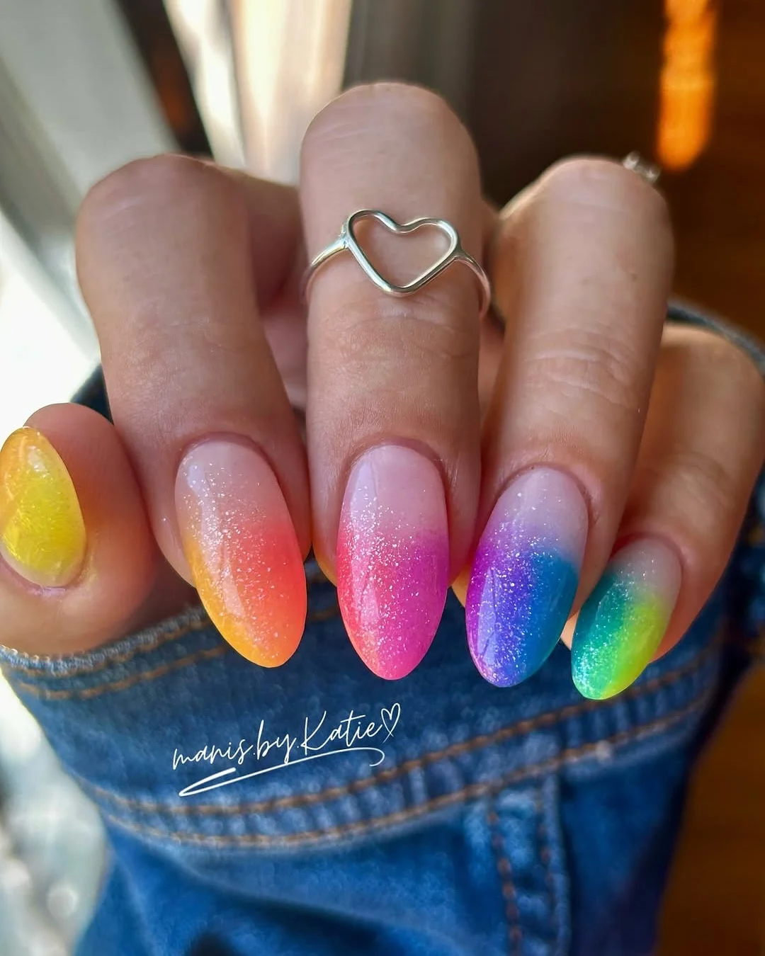 summer dip nails 2026 Rainbow Sugar Ombre Nails With Glitter Fade