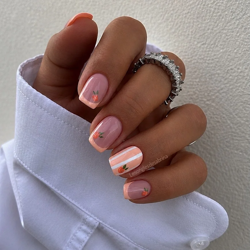 summer dip nails 2026 Peachy Minimal Fruit Nails With Soft Gloss Finish