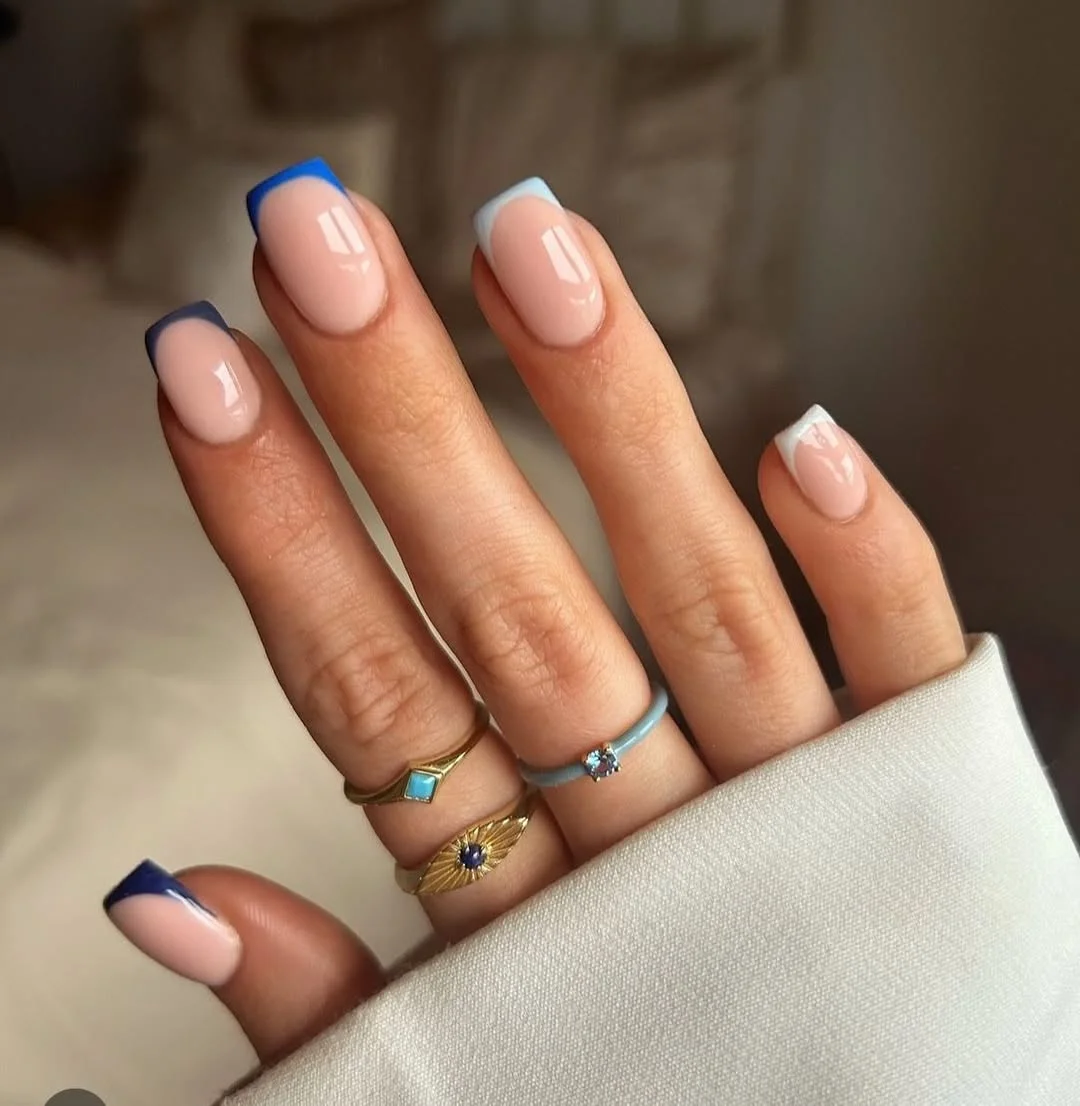 summer dip nails 2026 Cool-Toned Blue French Nails For Clean Girl Summer