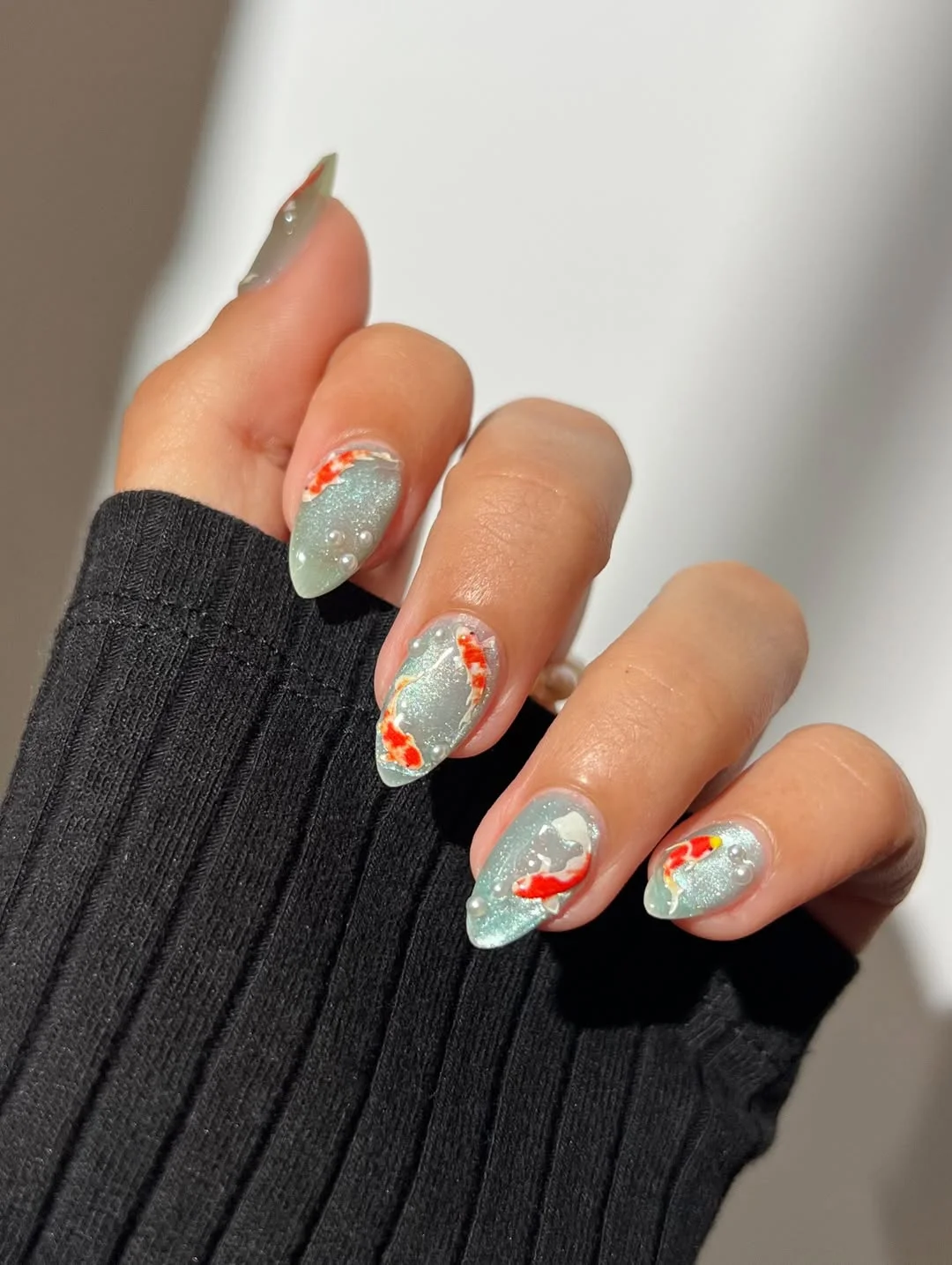 summer gel nails 2026 Shimmery Koi Fish Nails With Pearly Details