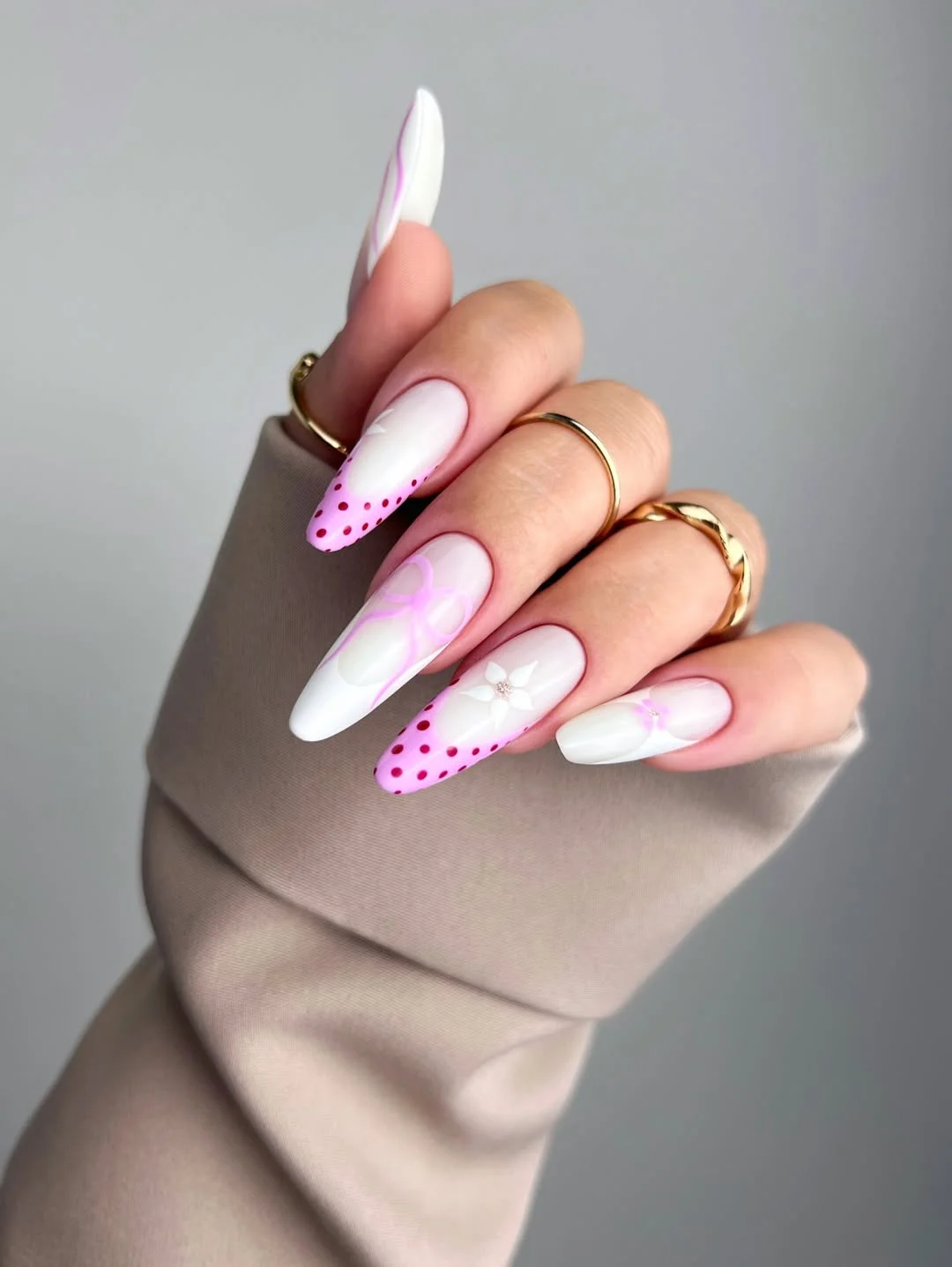 summer gel nails 2026 White And Pink Floral French Nails