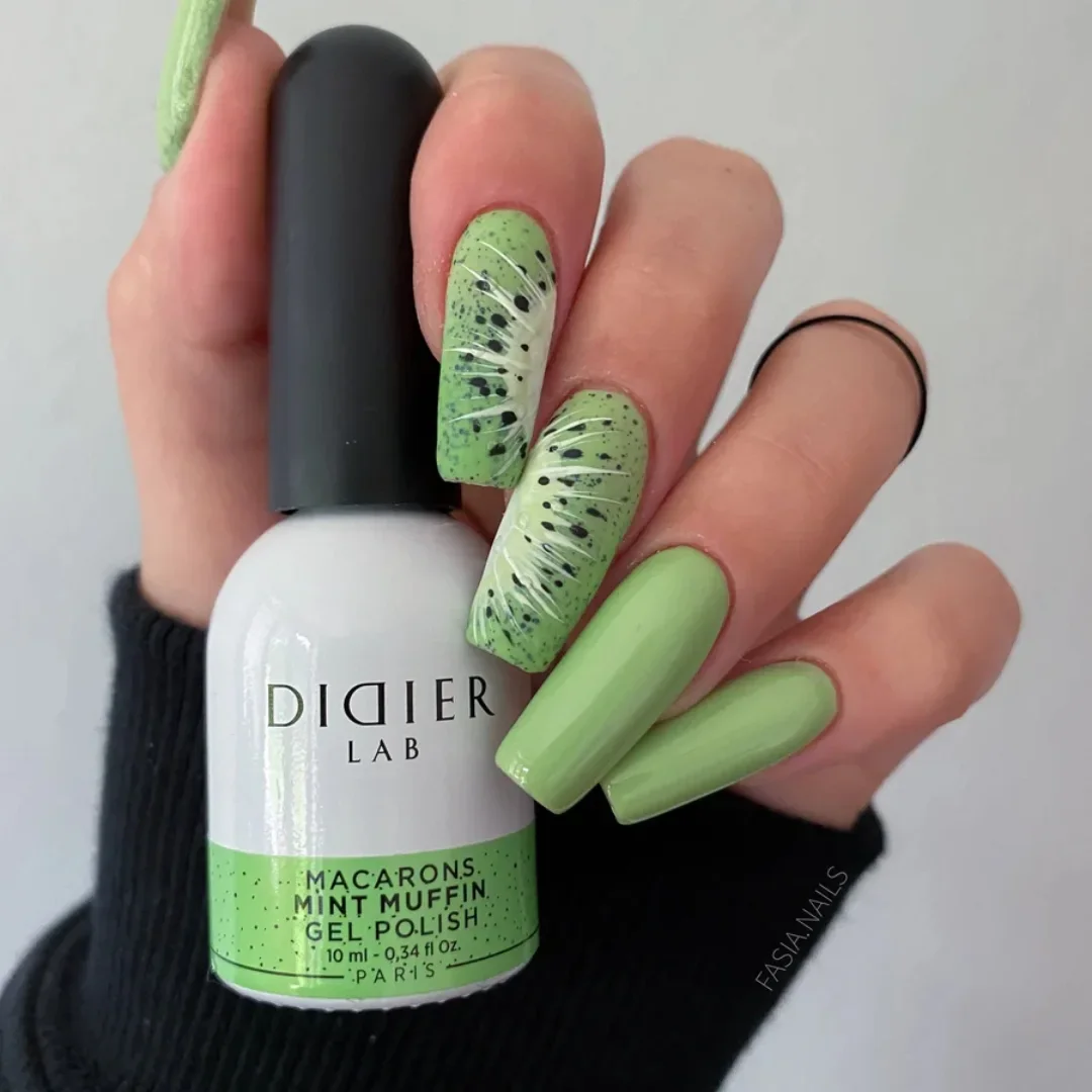 summer gel nails 2026 Fresh Kiwi Green Nails With Fruity Nail Art