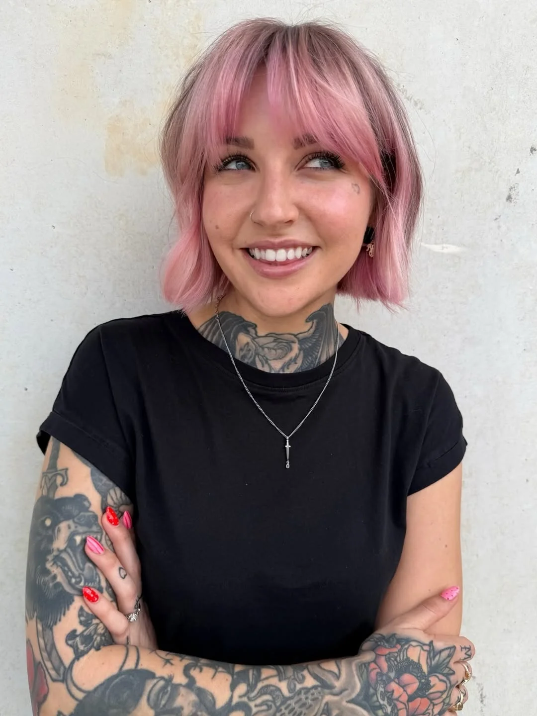 summer hair color ideas to inspire you 2026 Soft Pink Bob with Airy Fringe - Playful but Polished
