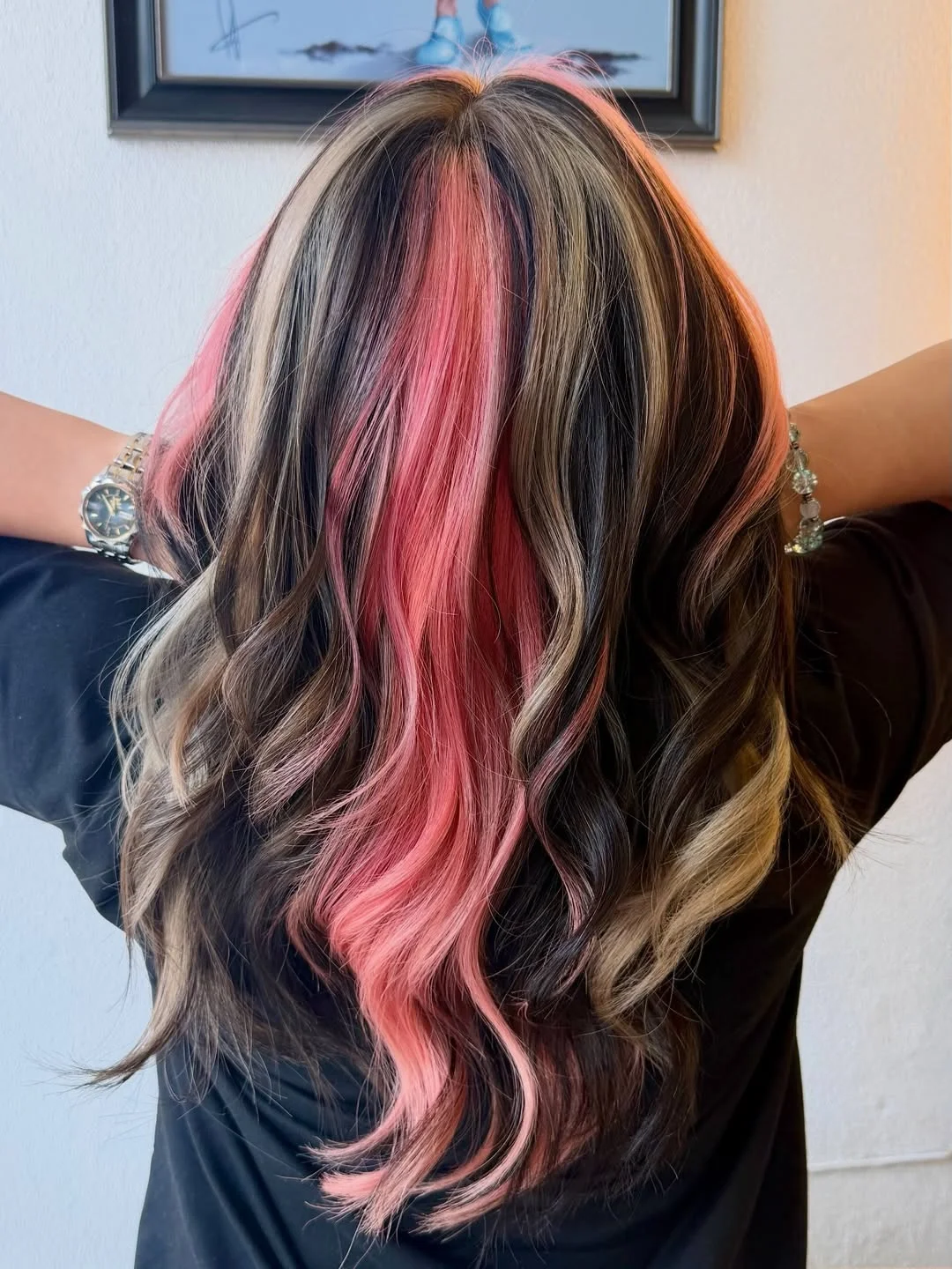 summer hair color ideas to inspire you 2026 Hidden Rose and Blonde Ribbons in Dark Waves