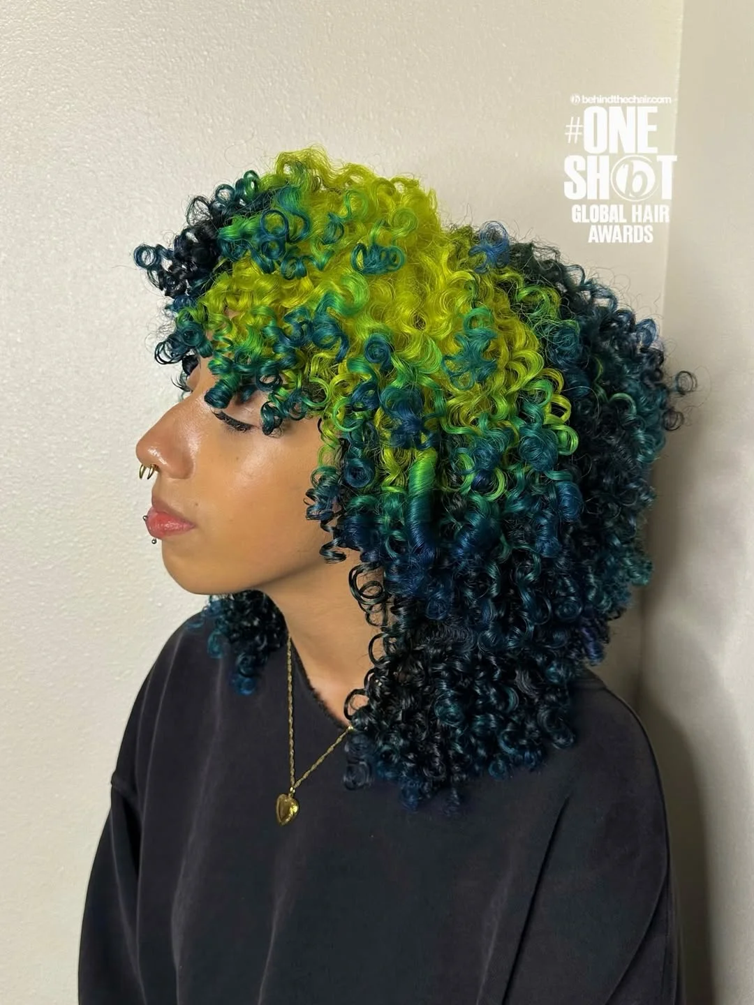 summer hair color ideas to inspire you 2026 Electric Lime and Deep Teal Curls - Bold Texture Meets Color