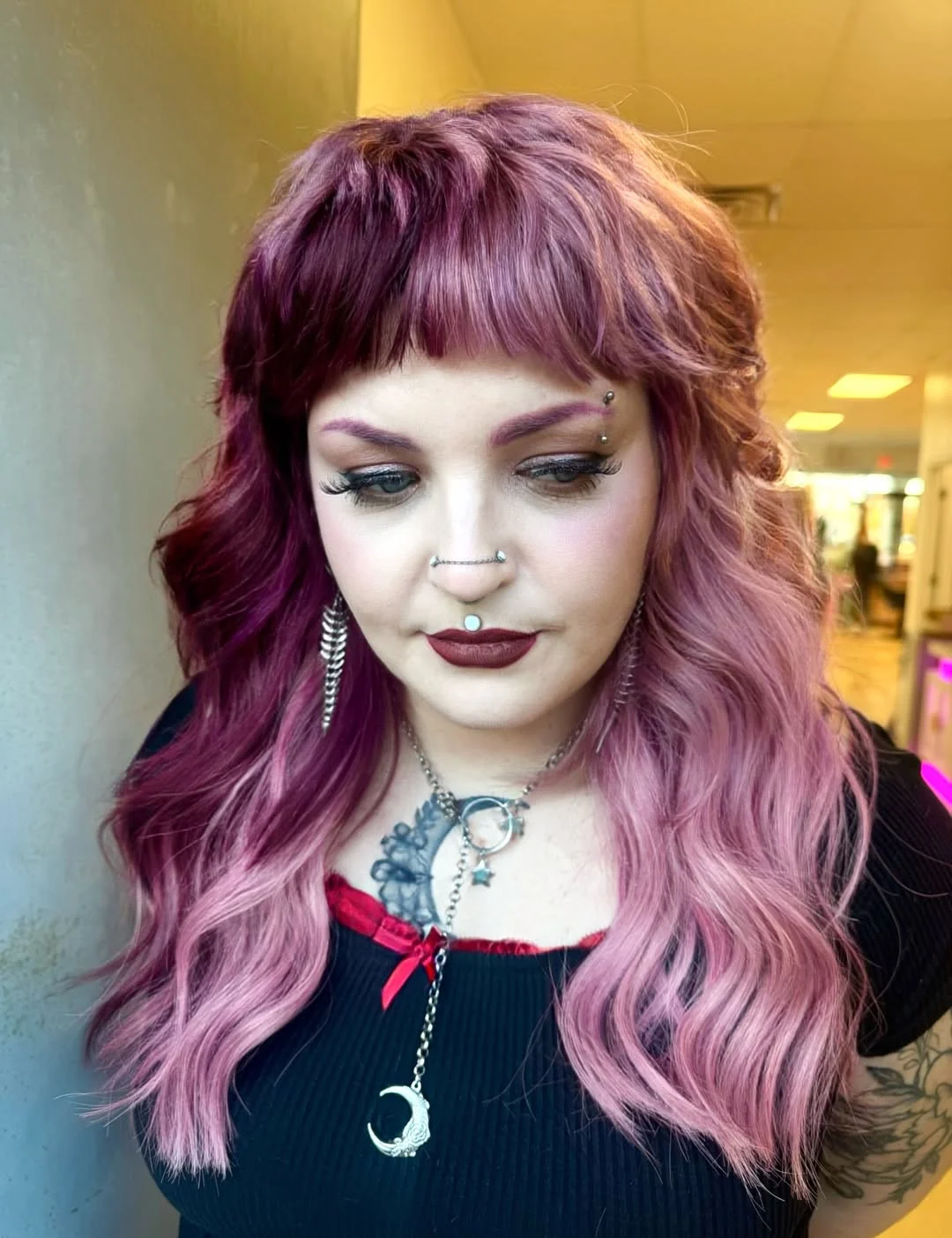 summer hair color ideas to inspire you 2026 Dusty Berry Melt with Soft Fringe