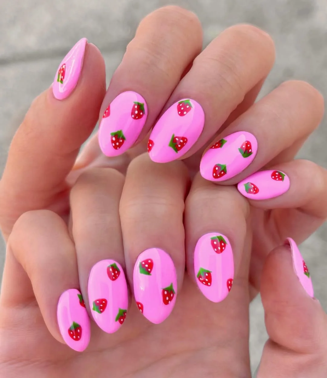 summer manicure color ideas 2026 Sweet Strawberry Pink Nails That Feel Like July