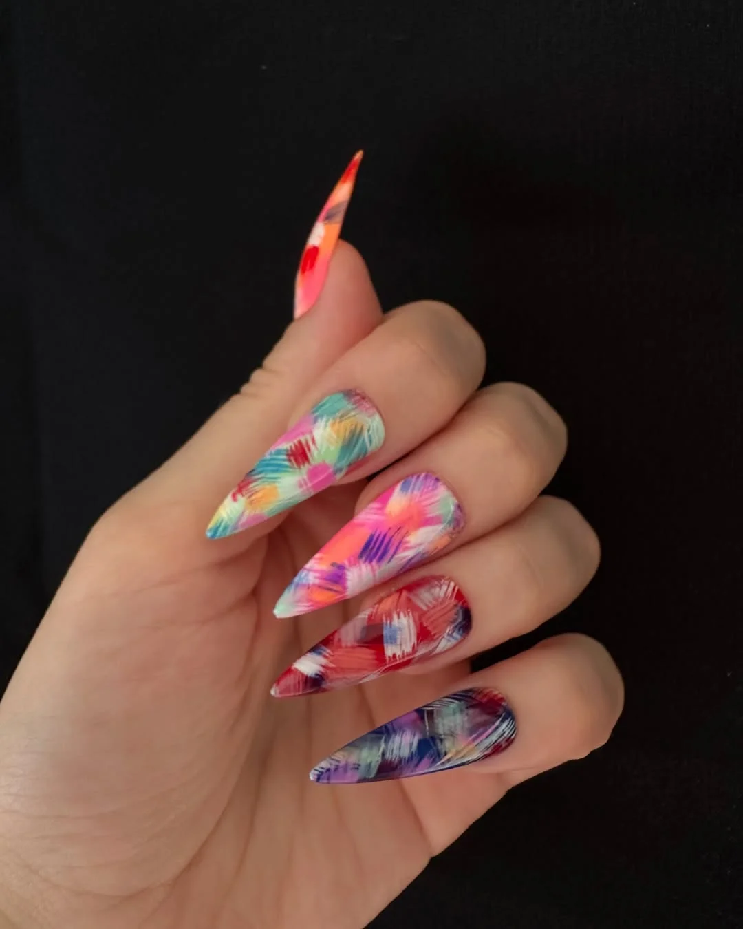 summer nail colors 2026 Tropical Brushstroke Stiletto Nails For Vacation Season