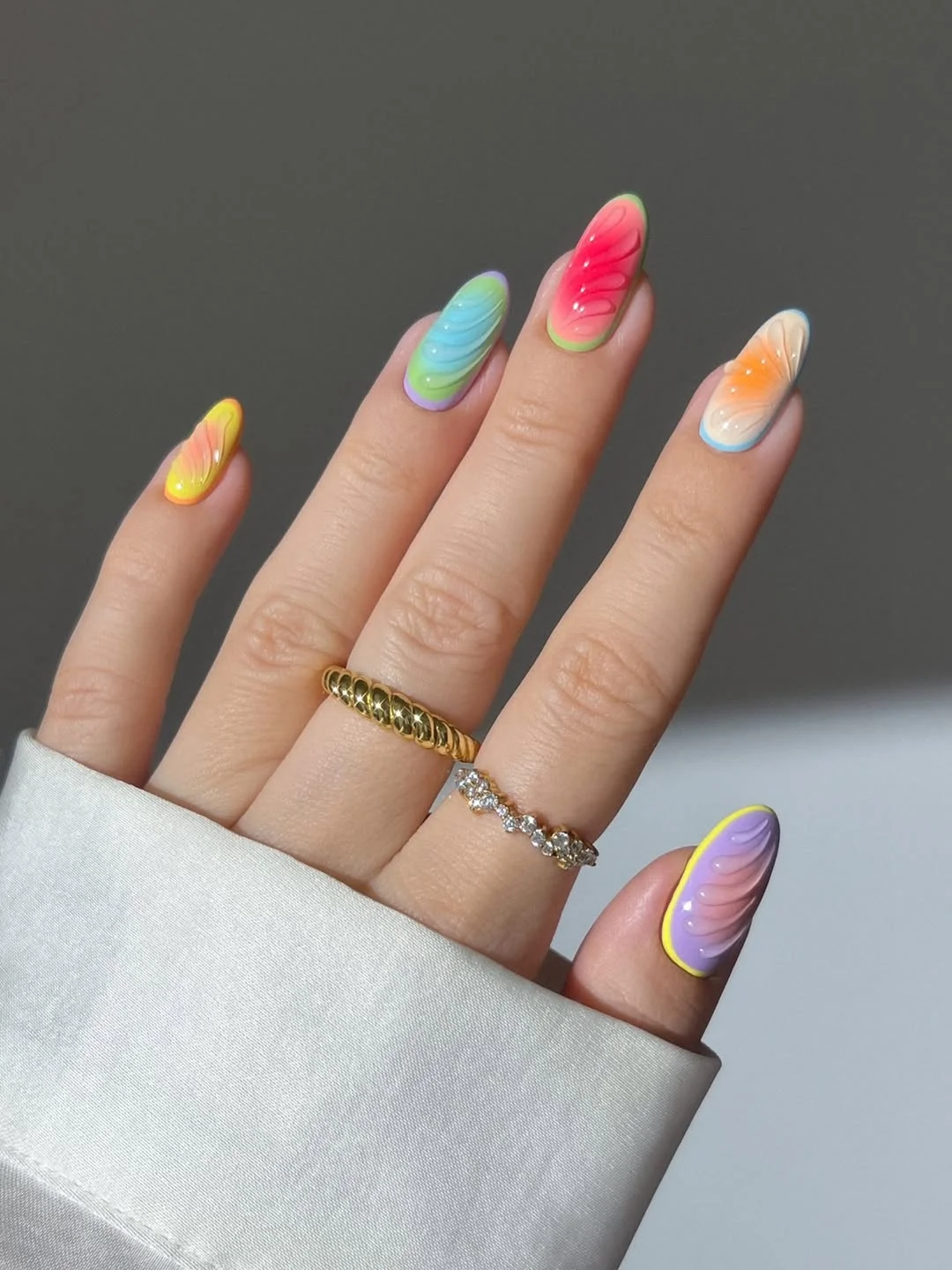 summer nail colors 2026 Pastel Aura Swirl Nails With Dreamy Candy Shades