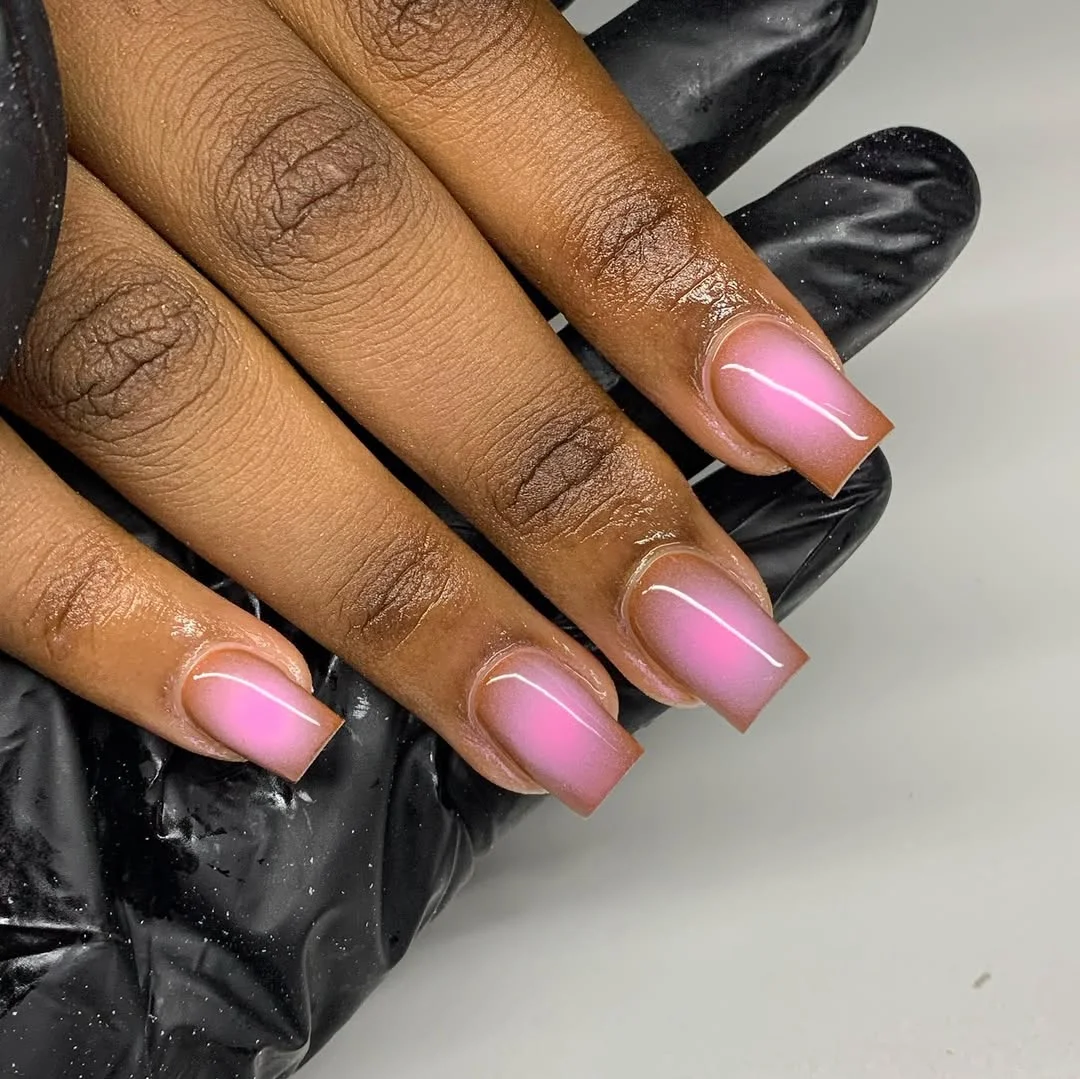 summer nails square 2026 Soft Pink Aura Nails That Look Airbrushed By Sunset