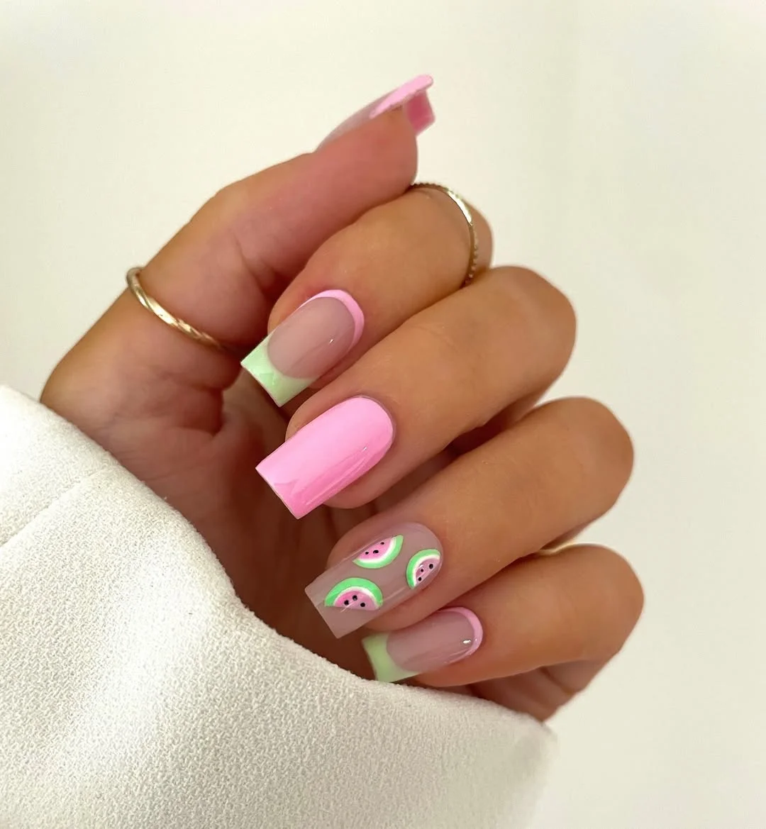 summer nails square 2026 Watermelon Candy Nails With Sweet Retro Charm