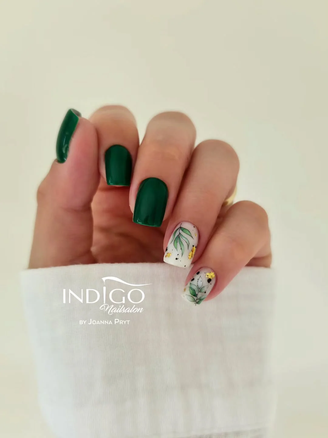 summer nails square 2026 Emerald Botanical Nails With Quiet Nature-Inspired Elegance