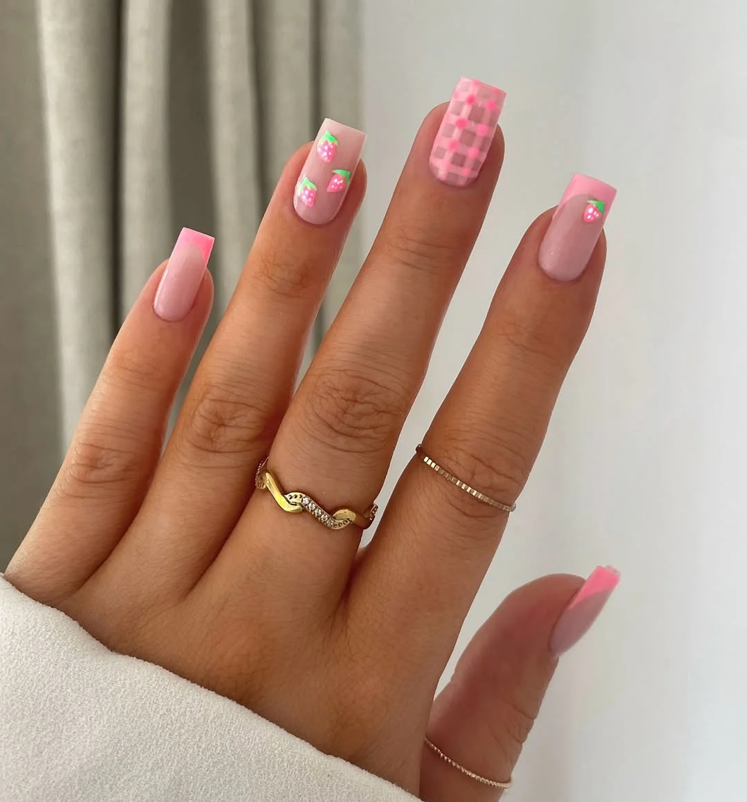 summer nails square 2026 Strawberry Milk Square Nails With Soft Girly Energy