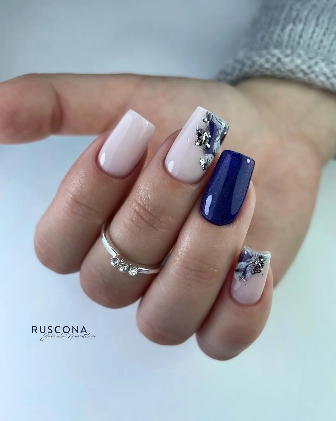 summer nails square 2026 Midnight Blue Marble Nails With Quiet Luxury Vibes