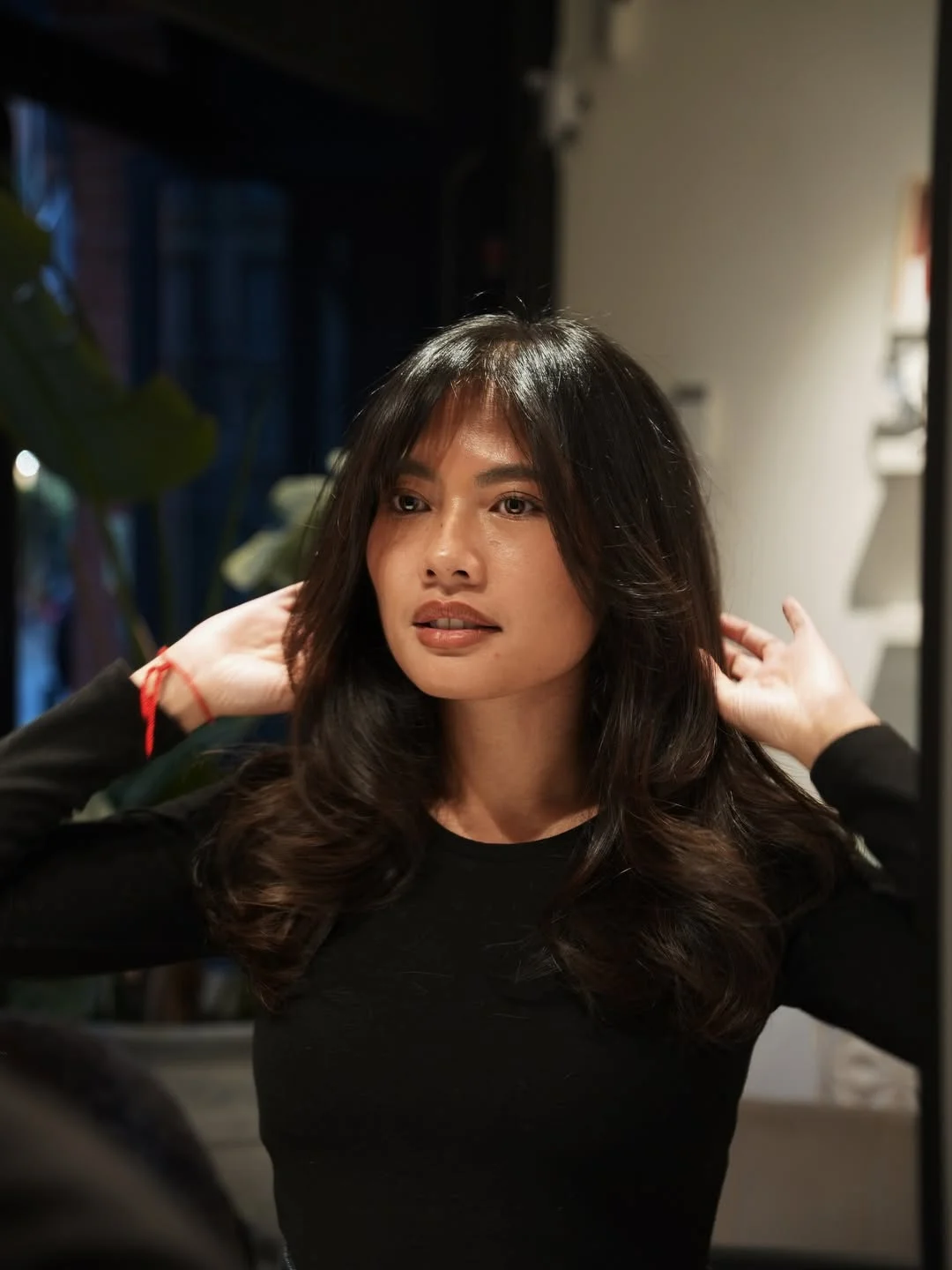 trendy summer brunette hair color 2026 Soft Espresso Brunette With Wispy Curtain Bangs