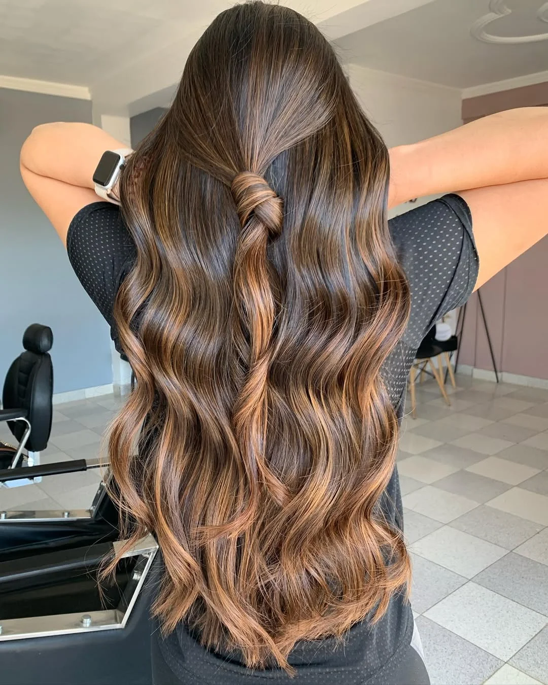 trendy summer brunette hair color 2026 Golden Mocha Balayage With Endless Summer Waves