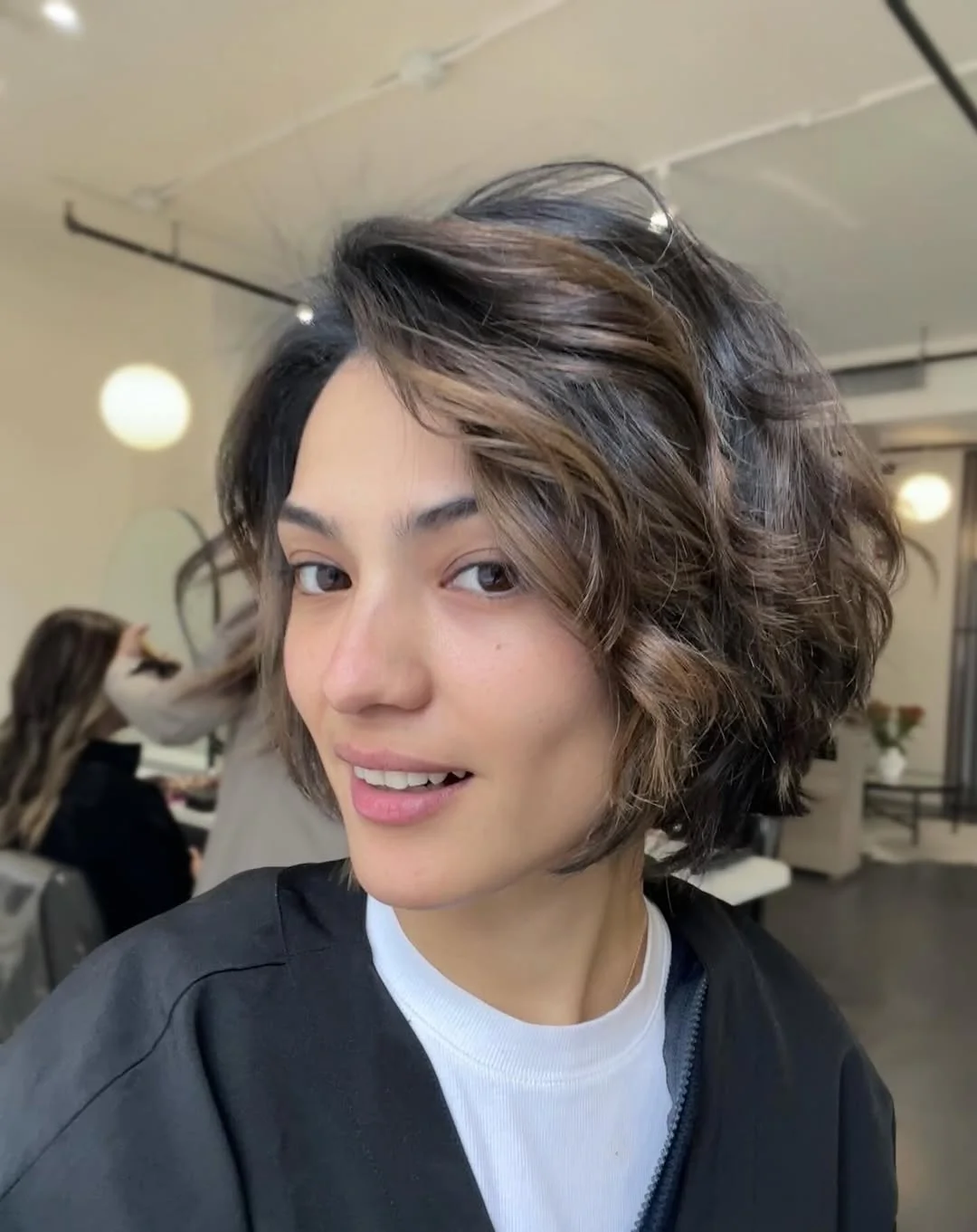 trendy summer brunette hair color 2026 Short Brunette Bob With Smoky Blonde Accents