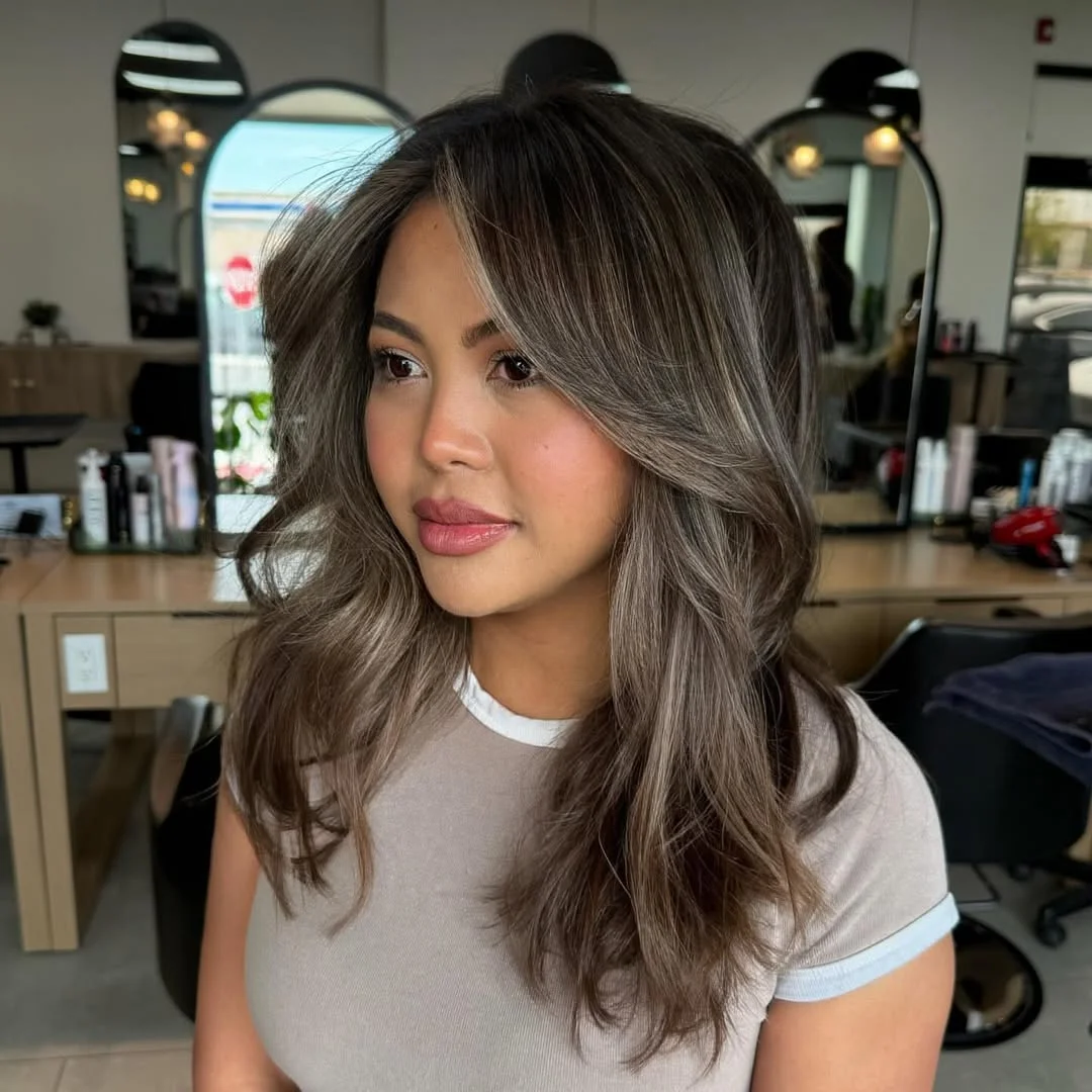 trendy summer brunette hair color 2026 Cool Ash Brunette With Soft Layered Movement