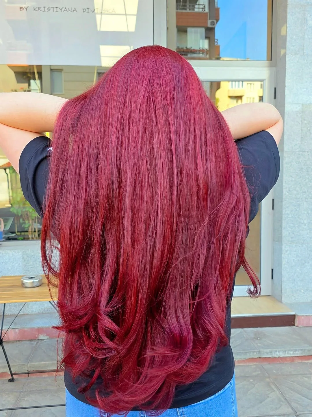 trendy summer red hair color 2026 Ultra Long Burgundy Red with Soft Flowing Layers