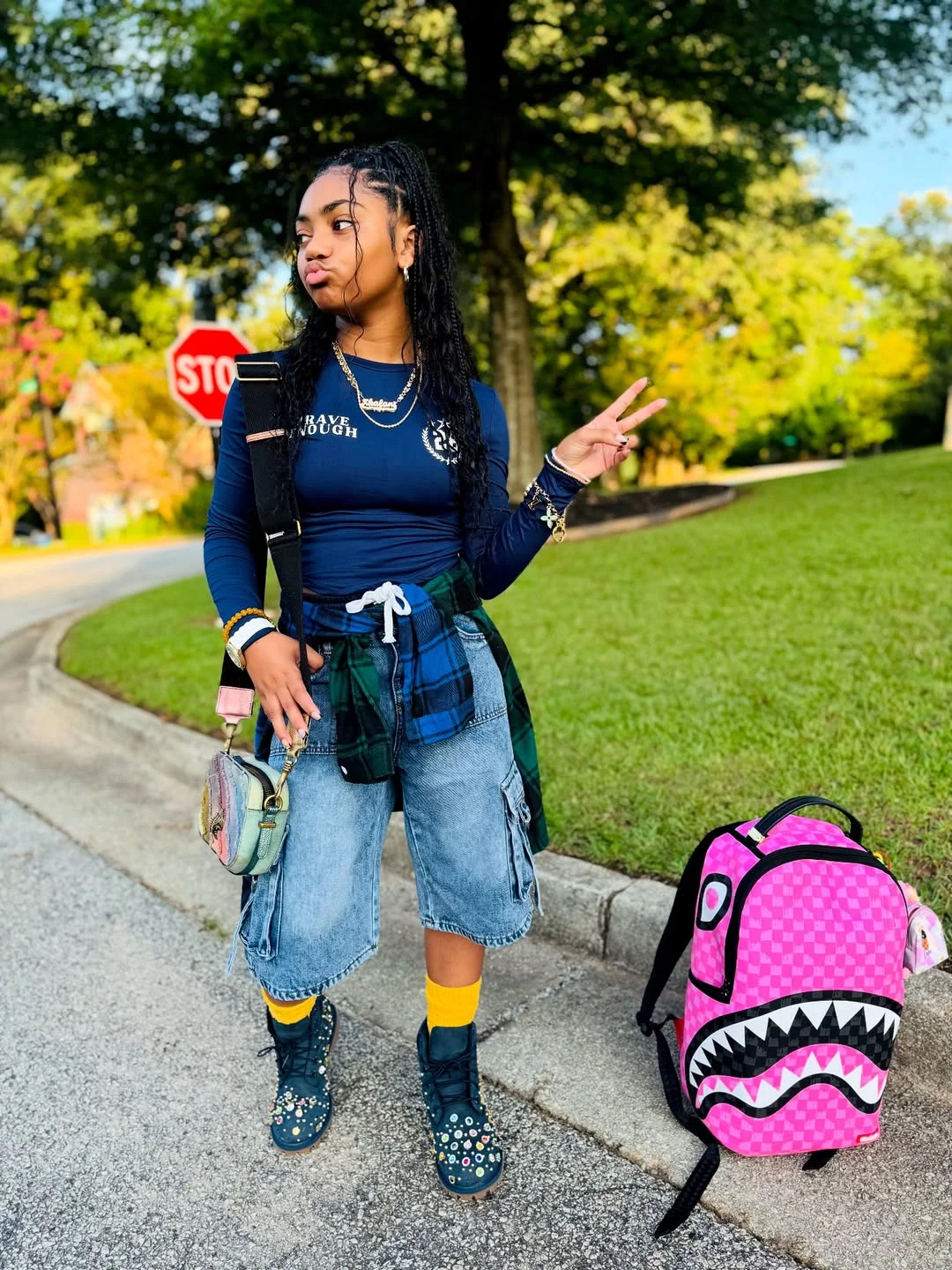 back to school outfits 2026 Y2K Streetwear With Oversized Denim And Playful Color Pops